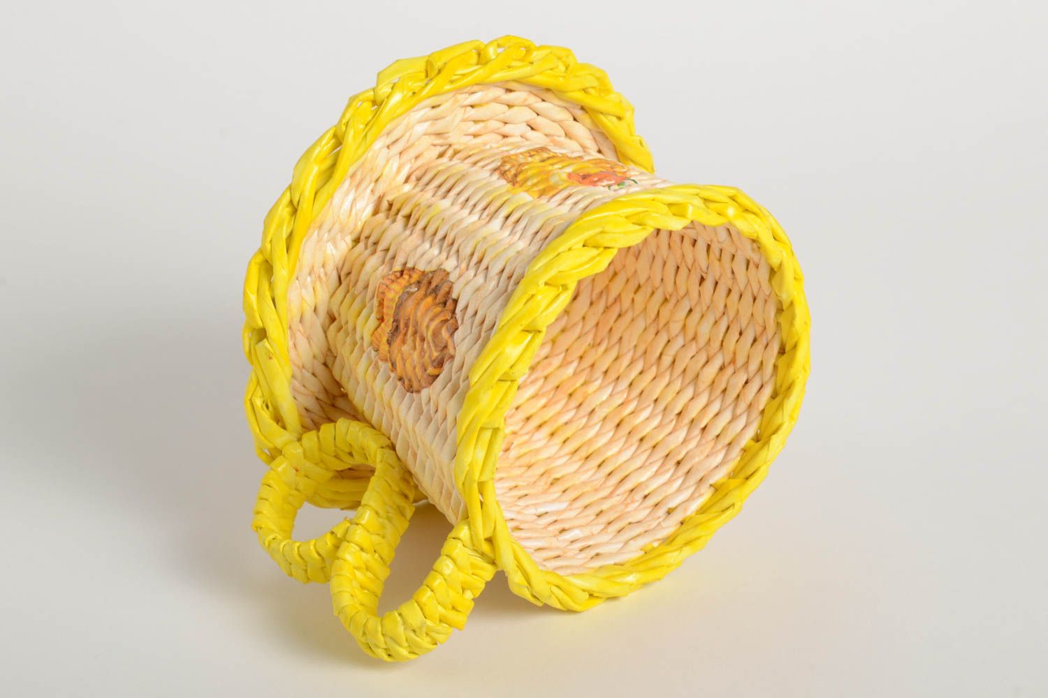 Handmade Korb Haus Accessoire Korb geflochten schöner Korb aus Papier gelb foto 4