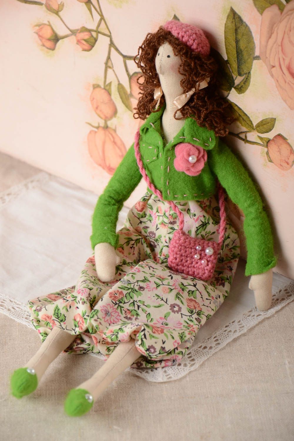 Авторская тканевая кукла из хлопка мягкая игрушка ручной работы Модница фото 1
