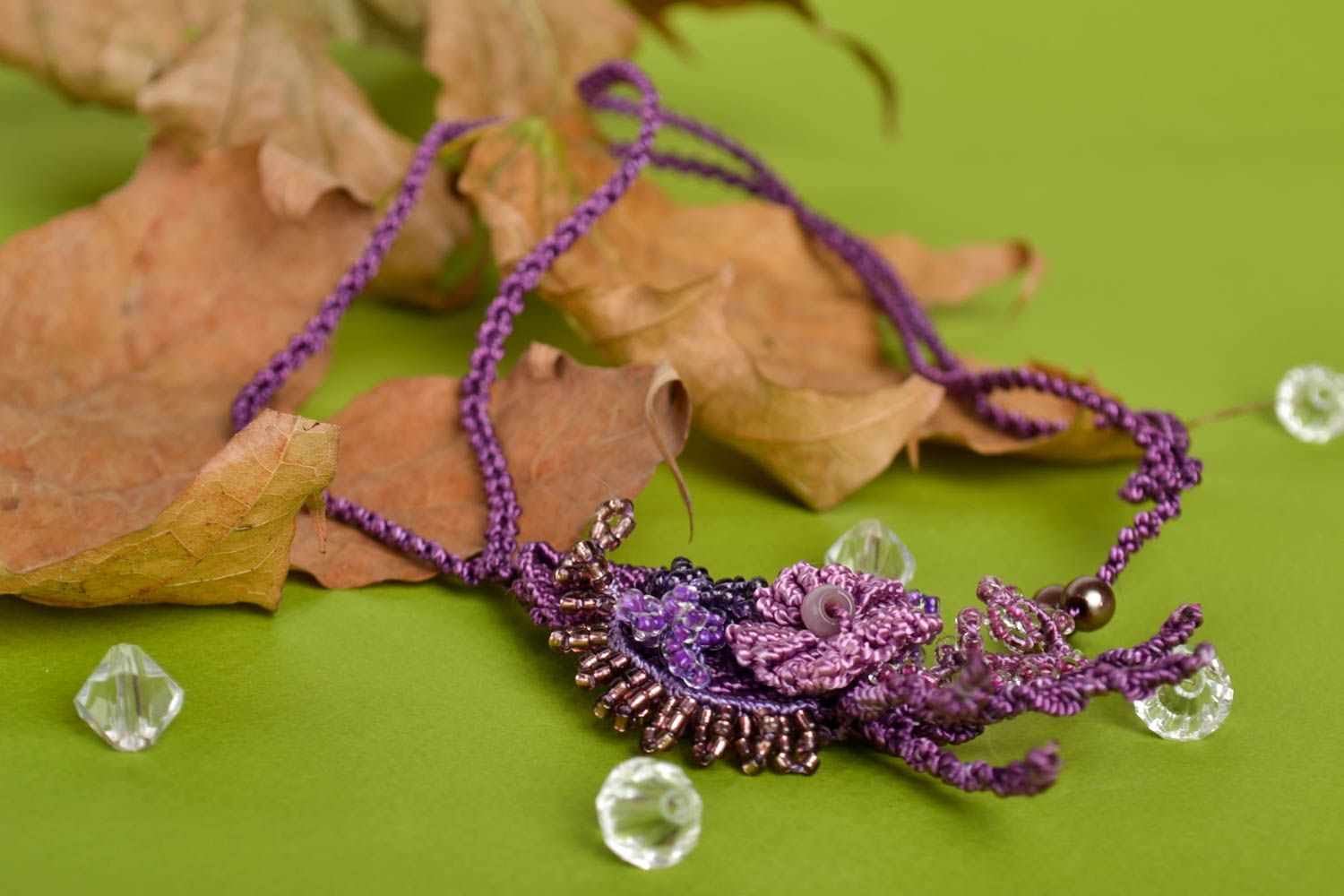 Woven pendant handmade thread jewelry macrame bijouterie gift for women photo 1