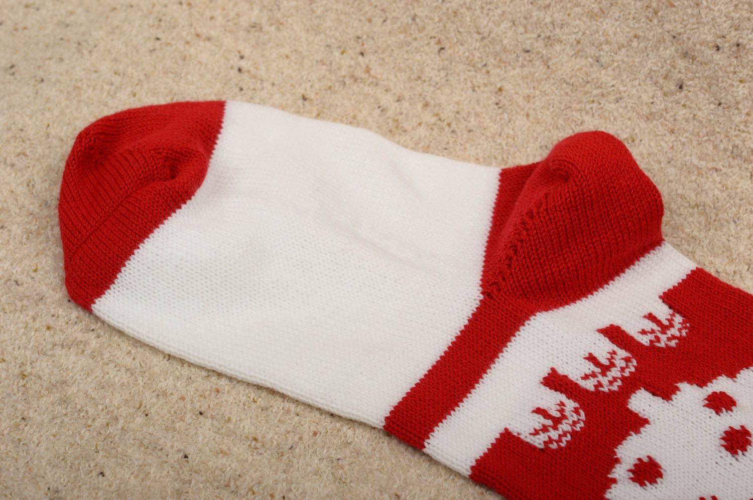 Chaussettes Noël fait main Chaussettes tricotées rouge blanc Déco Noël 3 pièces photo 4