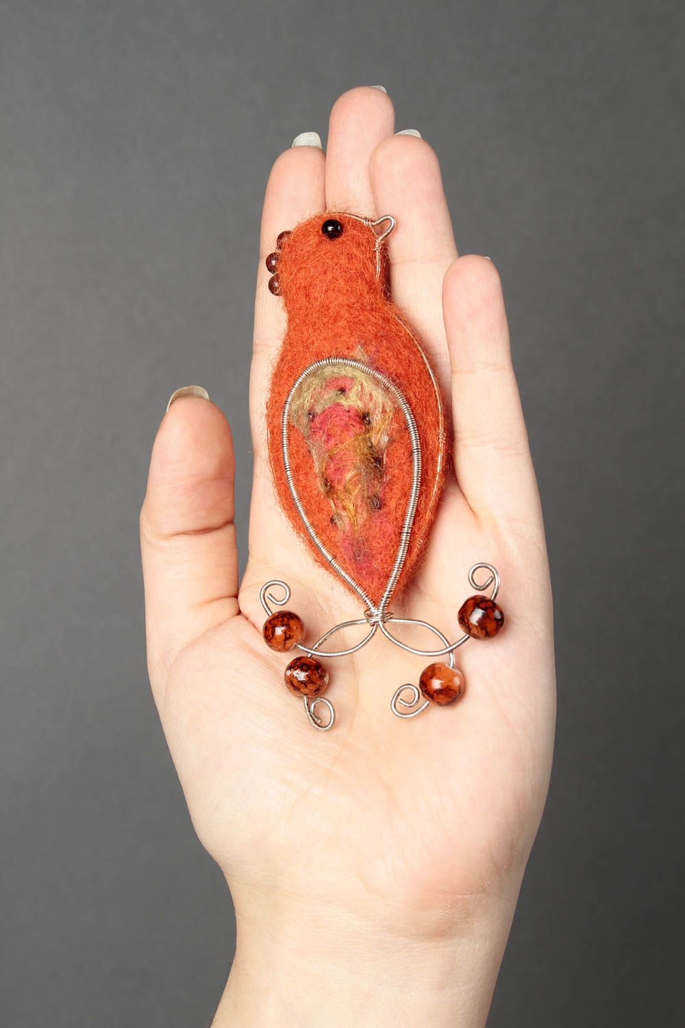 Broche de fieltro bisutería artesanal accesorio de moda pájaro naranja foto 2