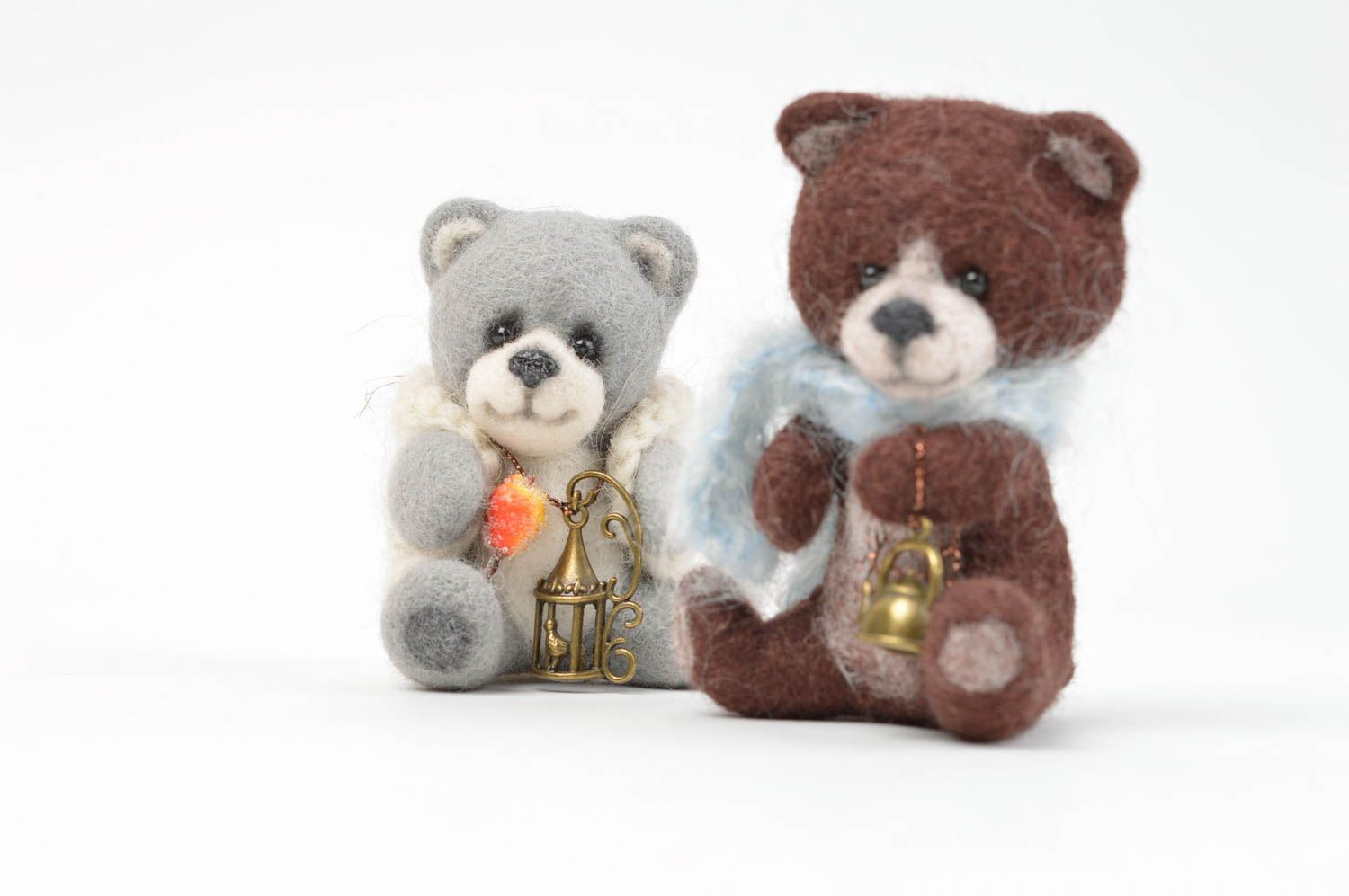 Jouets ours fait main Déco maison 2 pièces Cadeau original laine feutrée photo 3
