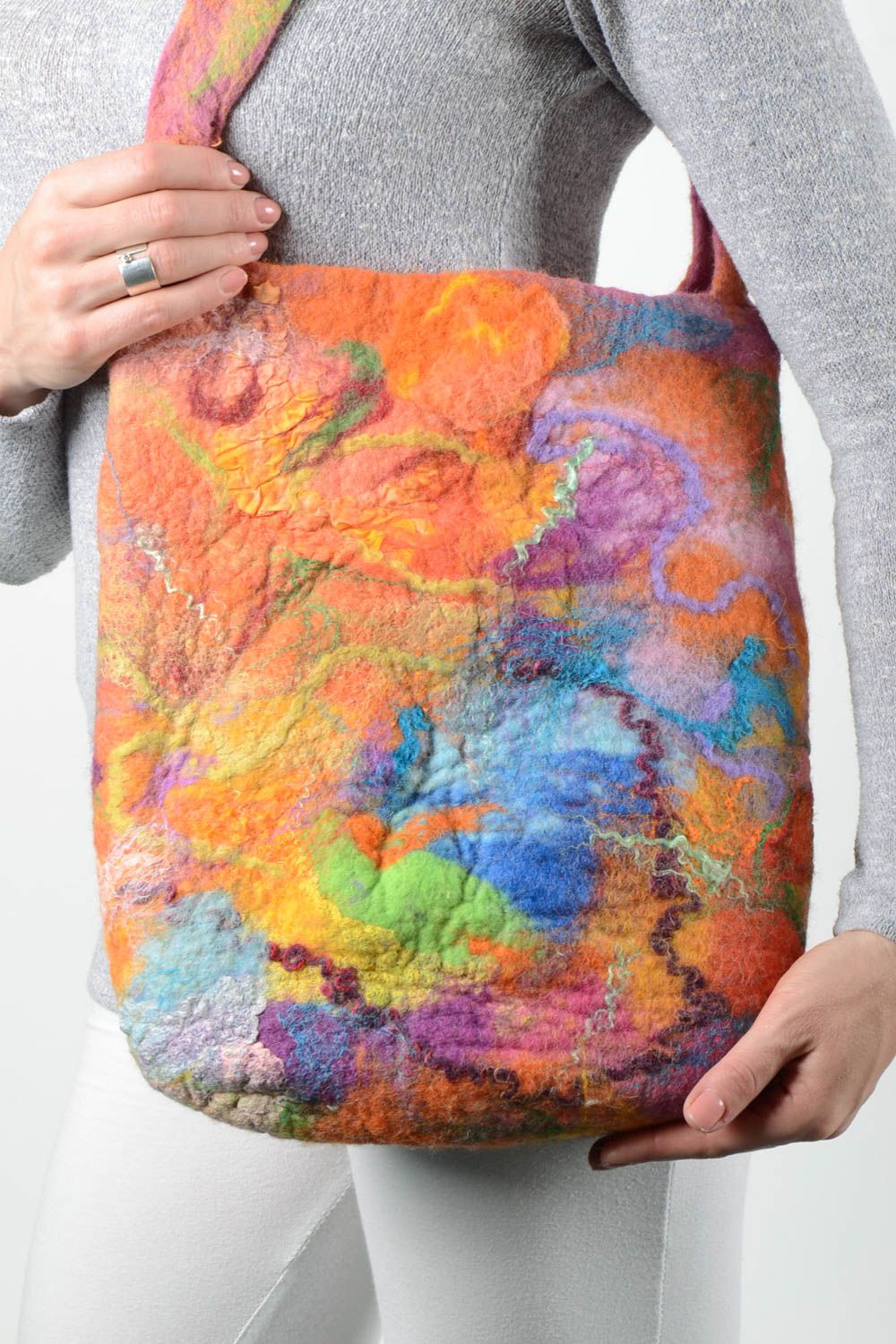 Sac à main design fait main Sac cabas en laine Cadeau original multicolore photo 2