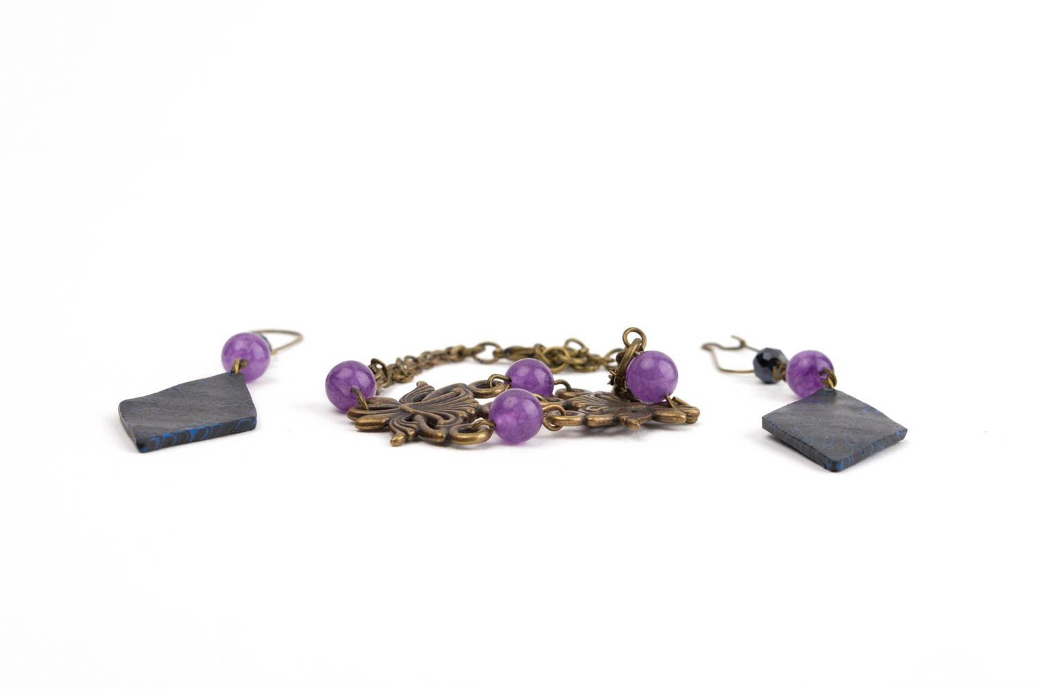 Handmade Ohrringe Schmuck Set Armband Damen Mode Accessoires lila originell foto 3