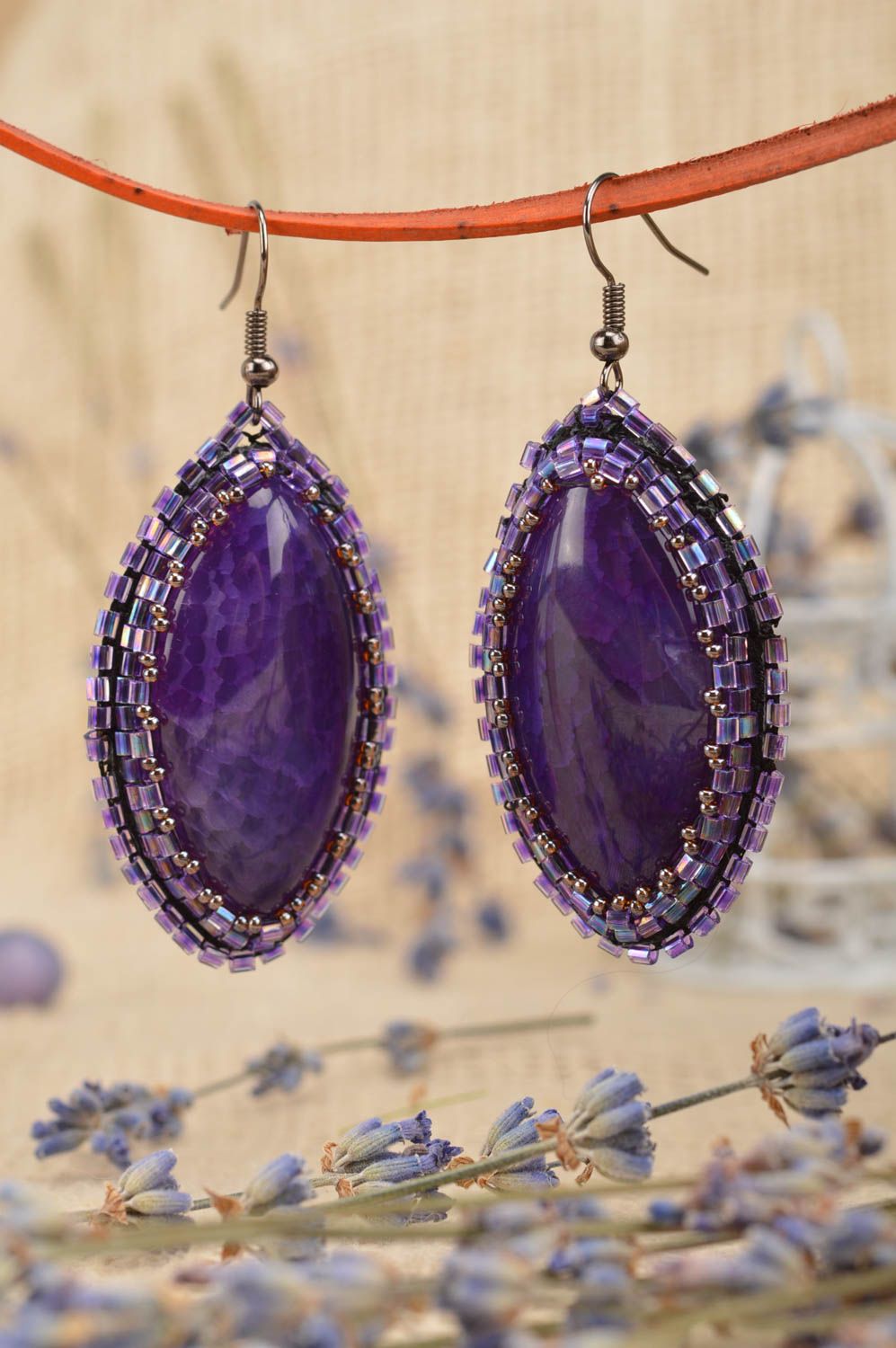 Серьги ручной работы серьги из натуральных камней элитная бижутерия фиолетовые фото 1