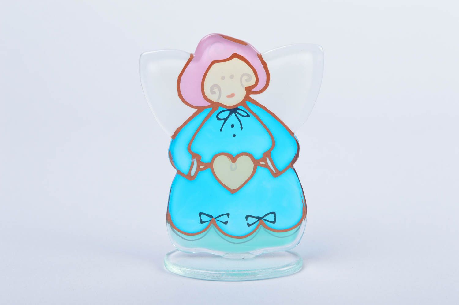 Handmade decorative small interior stained glass figurine of angel with heart photo 4