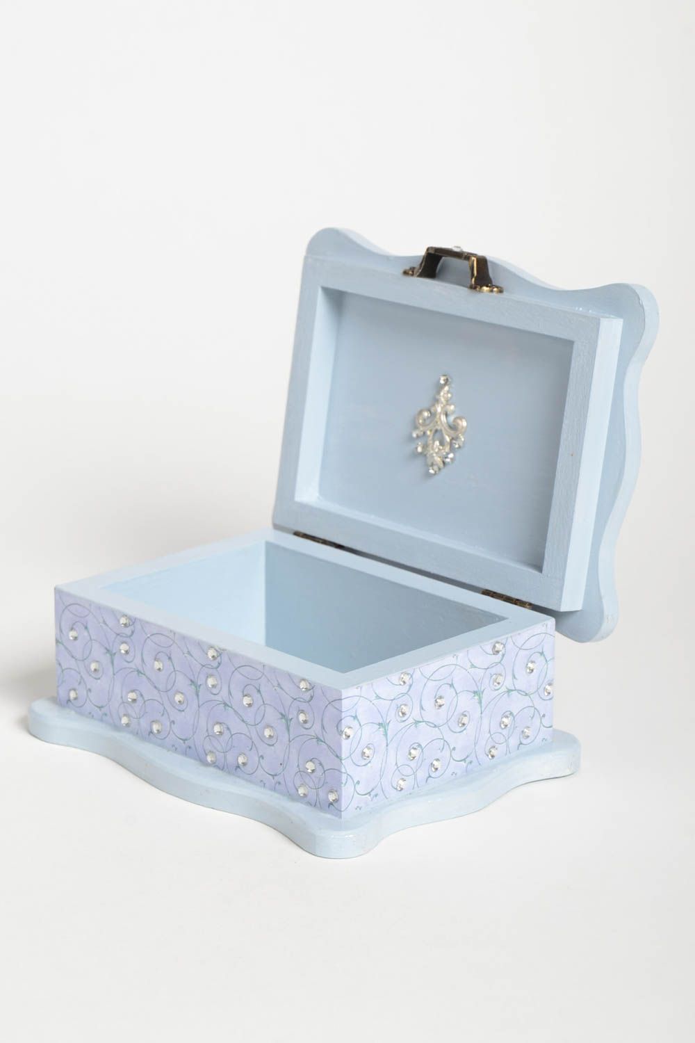 Boîte à bijoux fait main Boîte en bois bleu clair vintage Déco maison originale photo 2