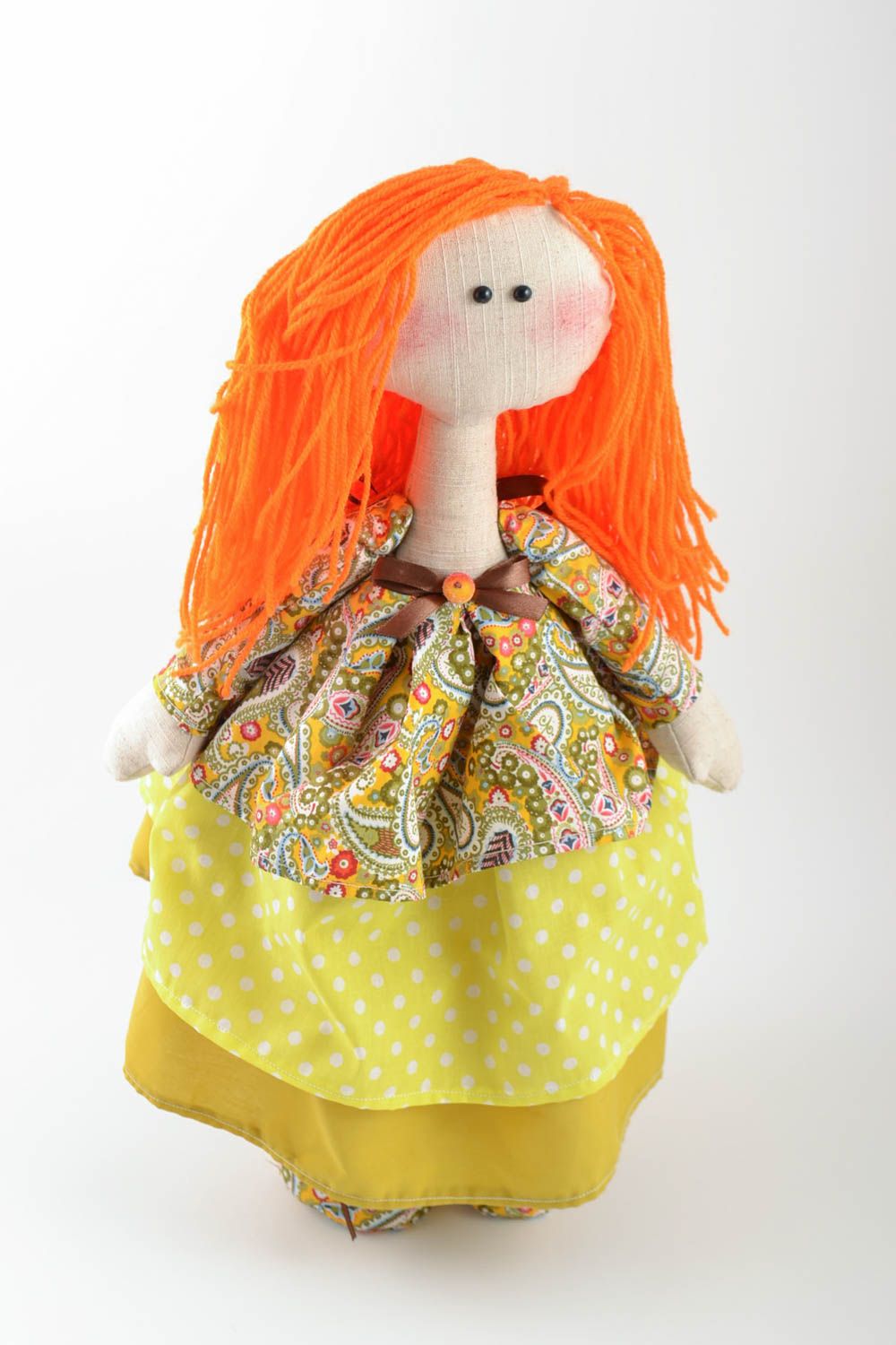 Beautiful handmade children's fabric soft doll girl with ginger hair photo 5