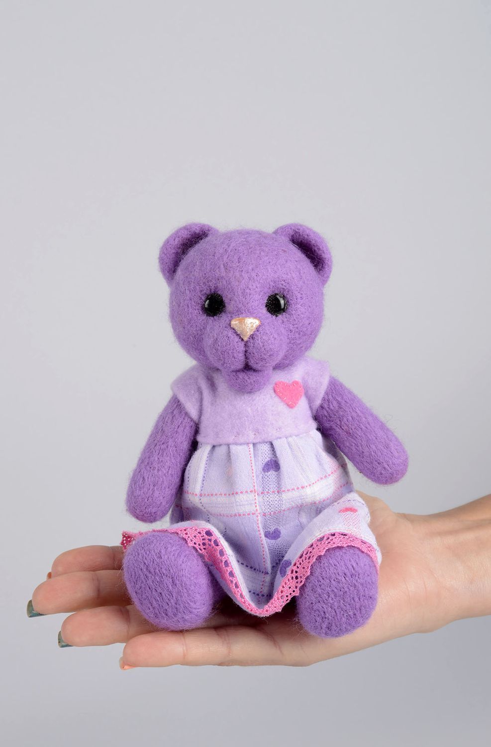 Peluche décorative Jouet en laine fait main Ourse violette Cadeau enfant photo 4