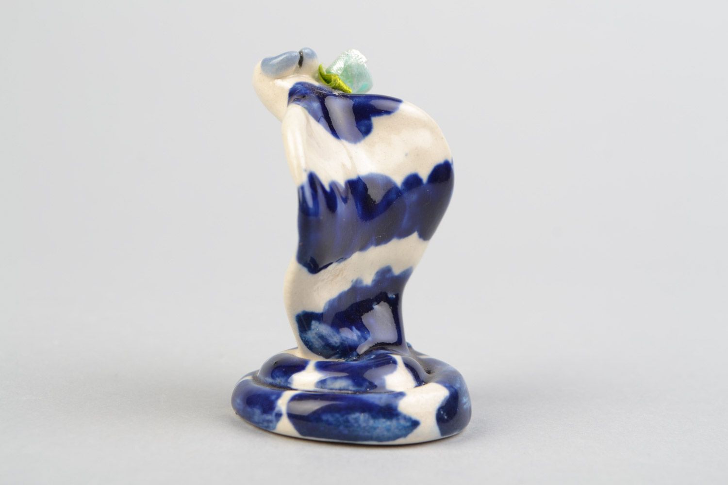 Handmade decorative miniature ceramic figurine of cobra Slavic porcelain photo 4