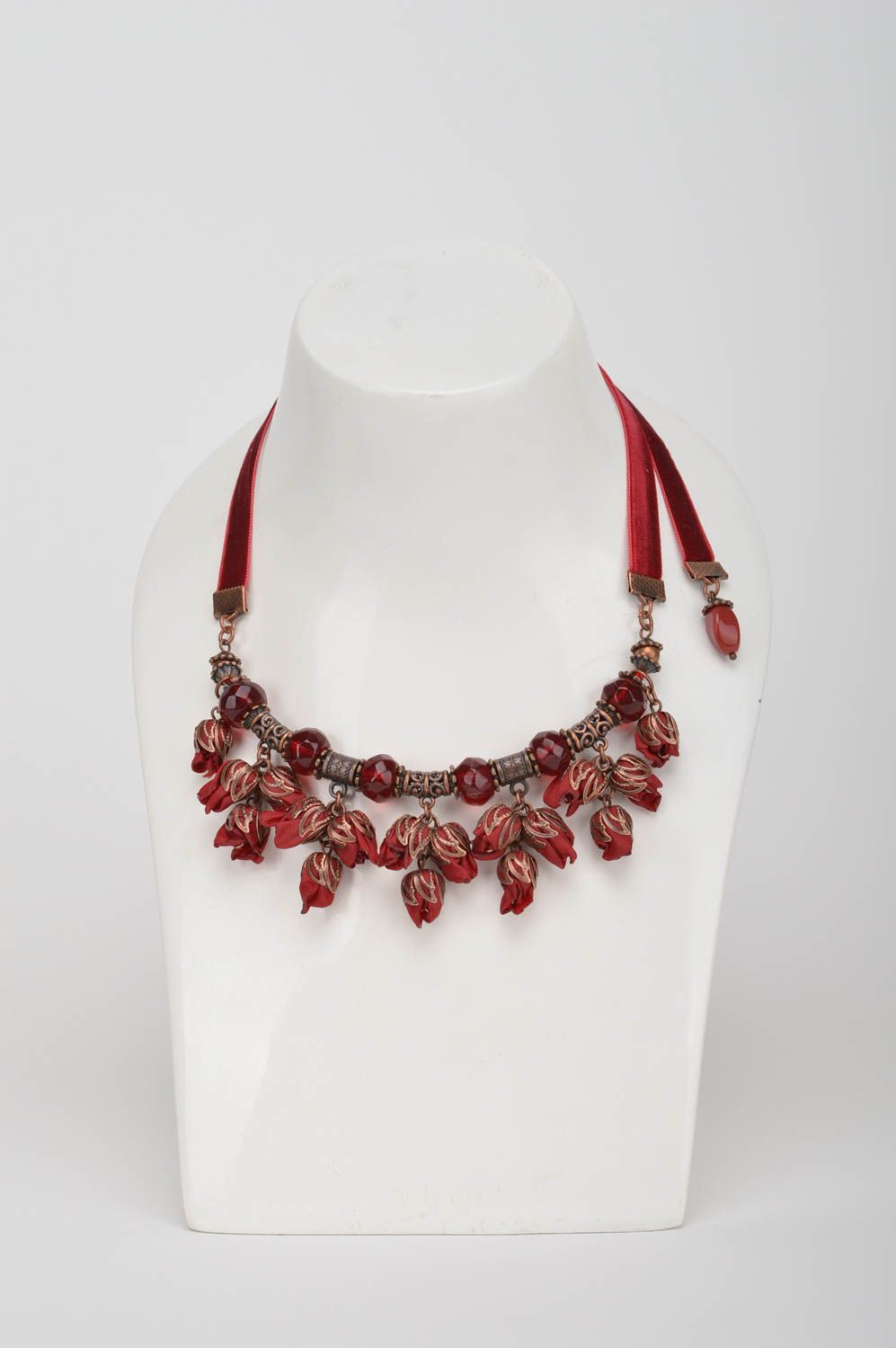 Designer handmade necklace stylish red accessories unusual interesting jewelry photo 1