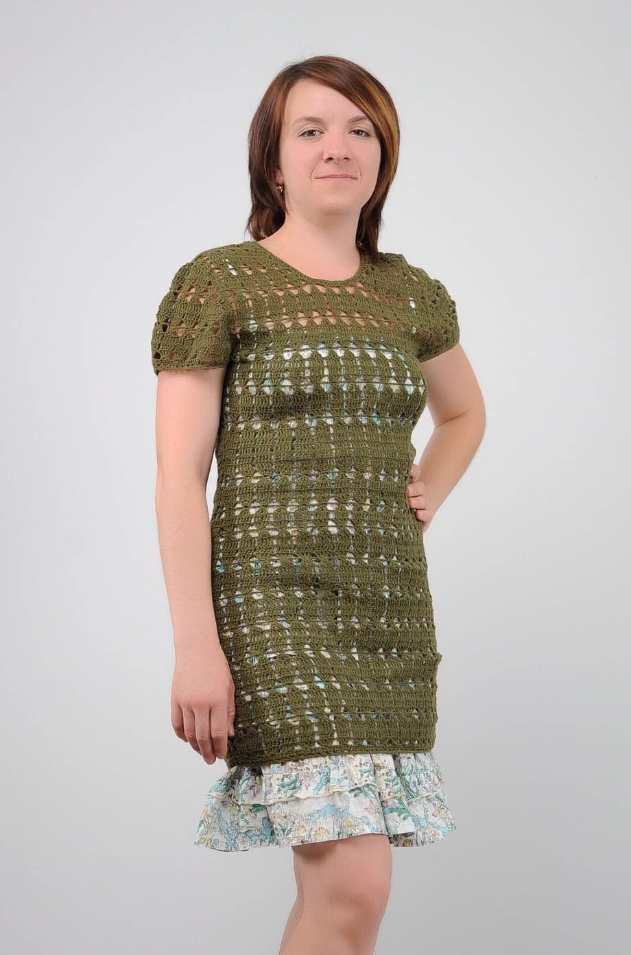 Crocheted tunic of olive color photo 1
