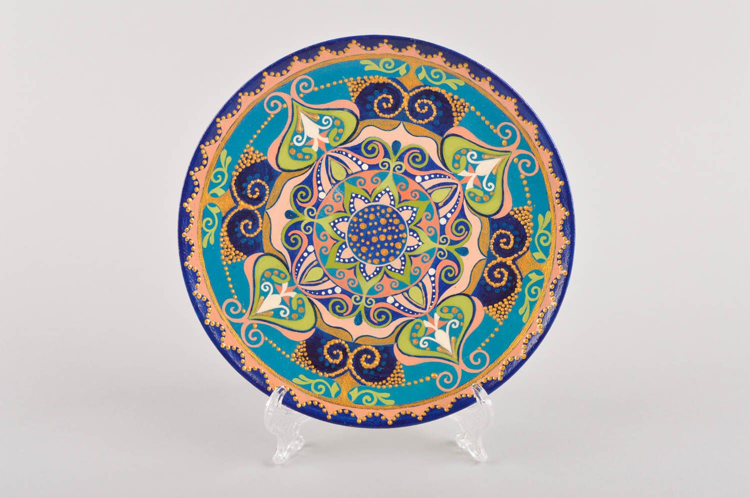 Handmade schöner Keramik Wandteller Küchen Deko Wohn Accessoire gemustert foto 2