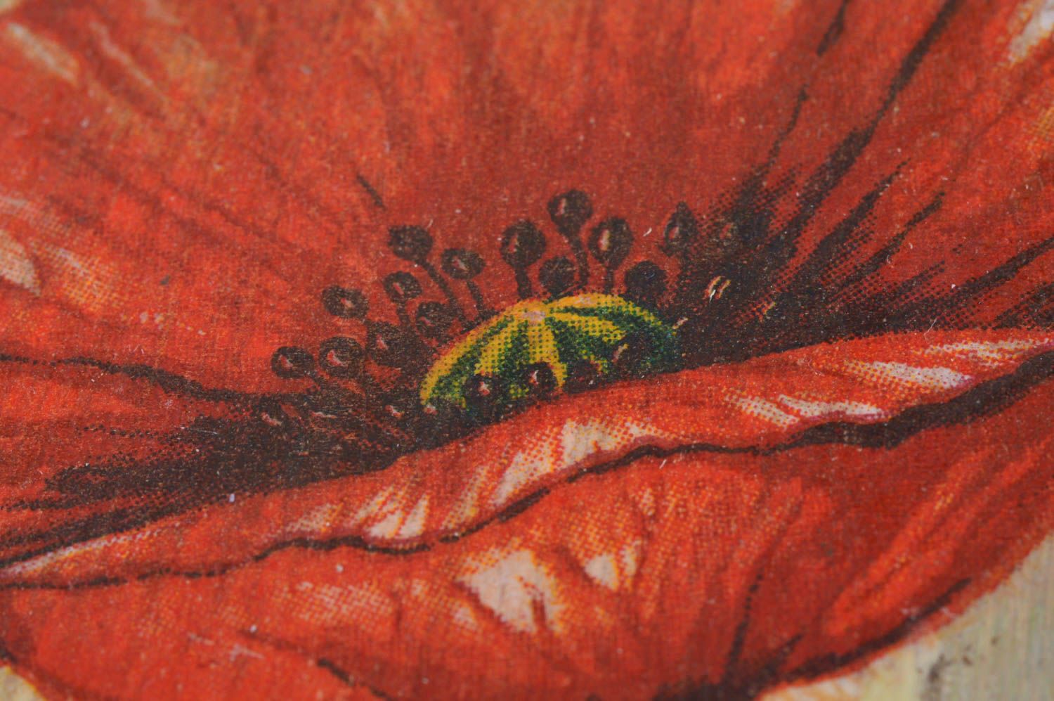 Квадратное панно с цветами в технике декупаж деревянное ручной работы Маки фото 3
