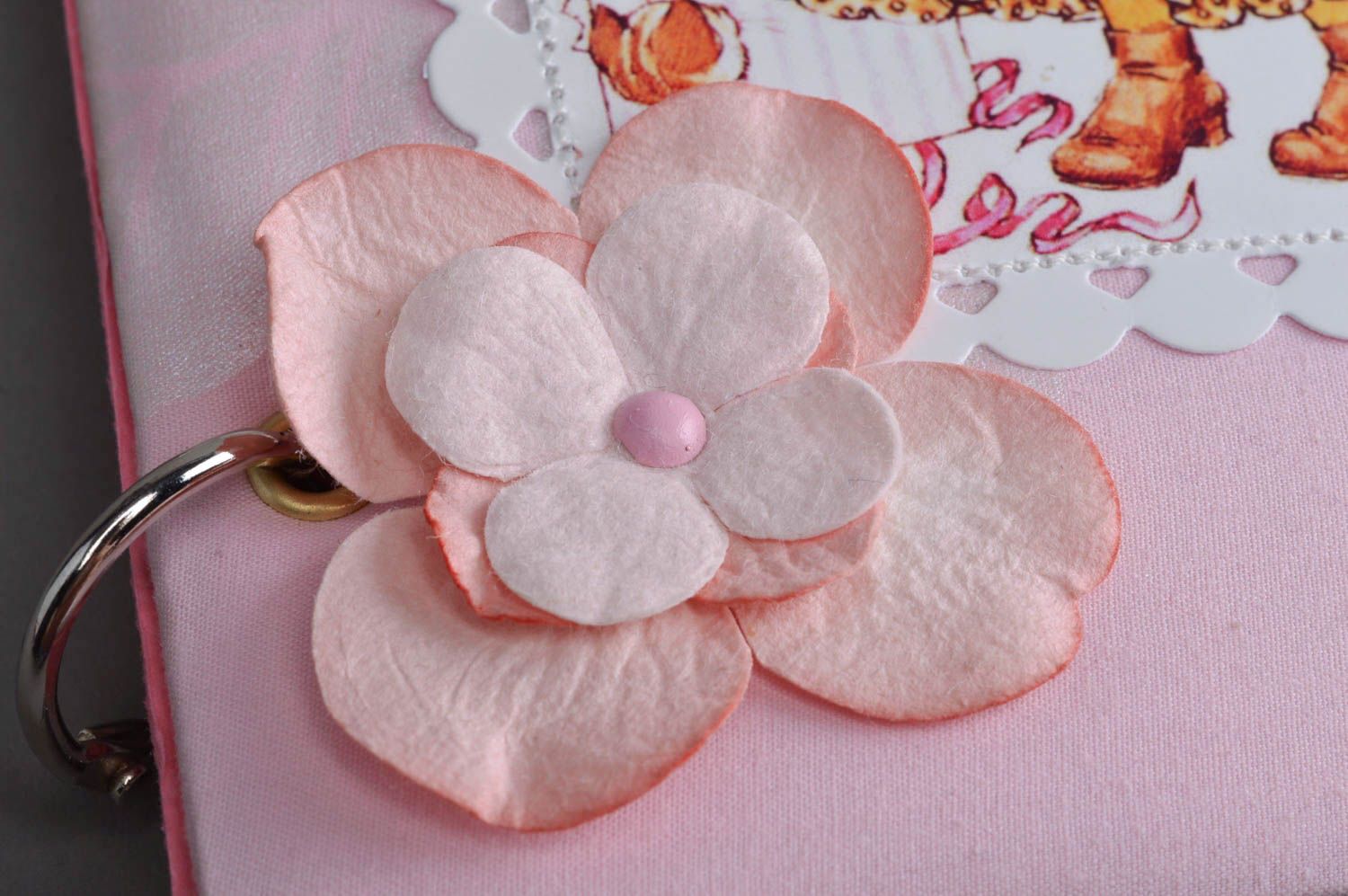 Блокнот с тканевой обложкой розовый для девочки красивый ручной работы фото 3