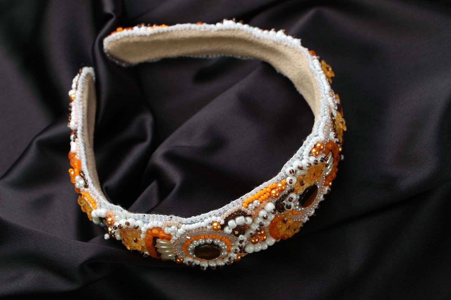 Leather hairband with Czech beads photo 2