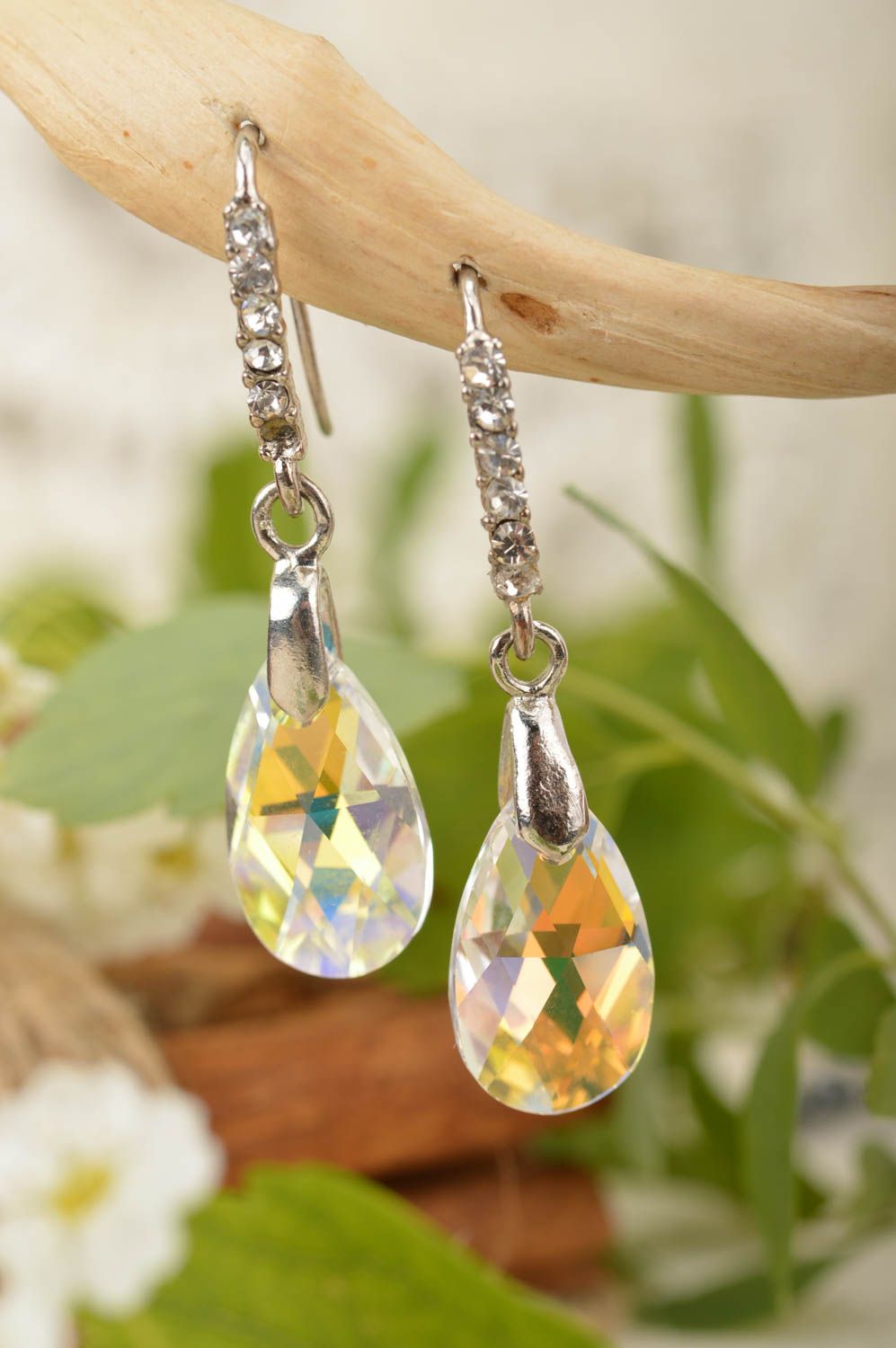 Handmade jewelry Austrian crystals earrings  teardrop - shaped accessories photo 1