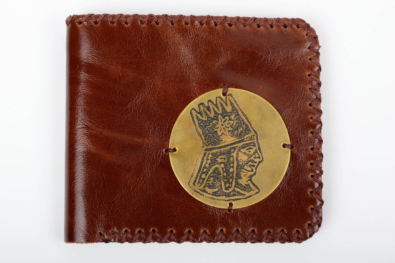 Мужской бумажник из натуральной кожи ручной работы с отделениями для монет фото 1