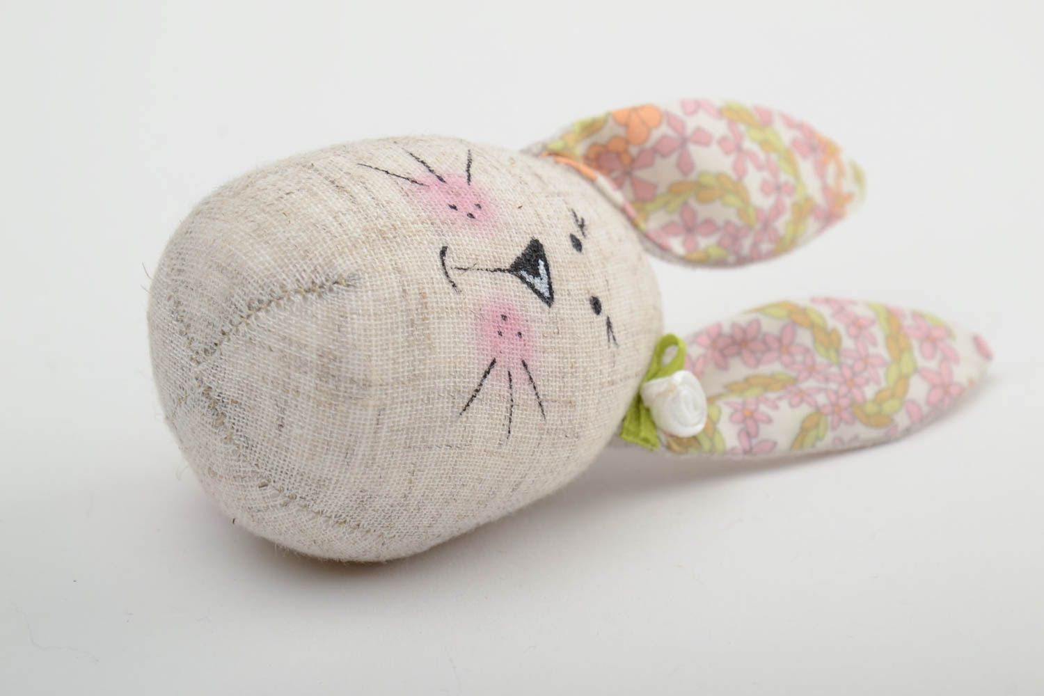 Unusual handmade designer fabric interior pendant toy hare sewn of natural materials photo 3