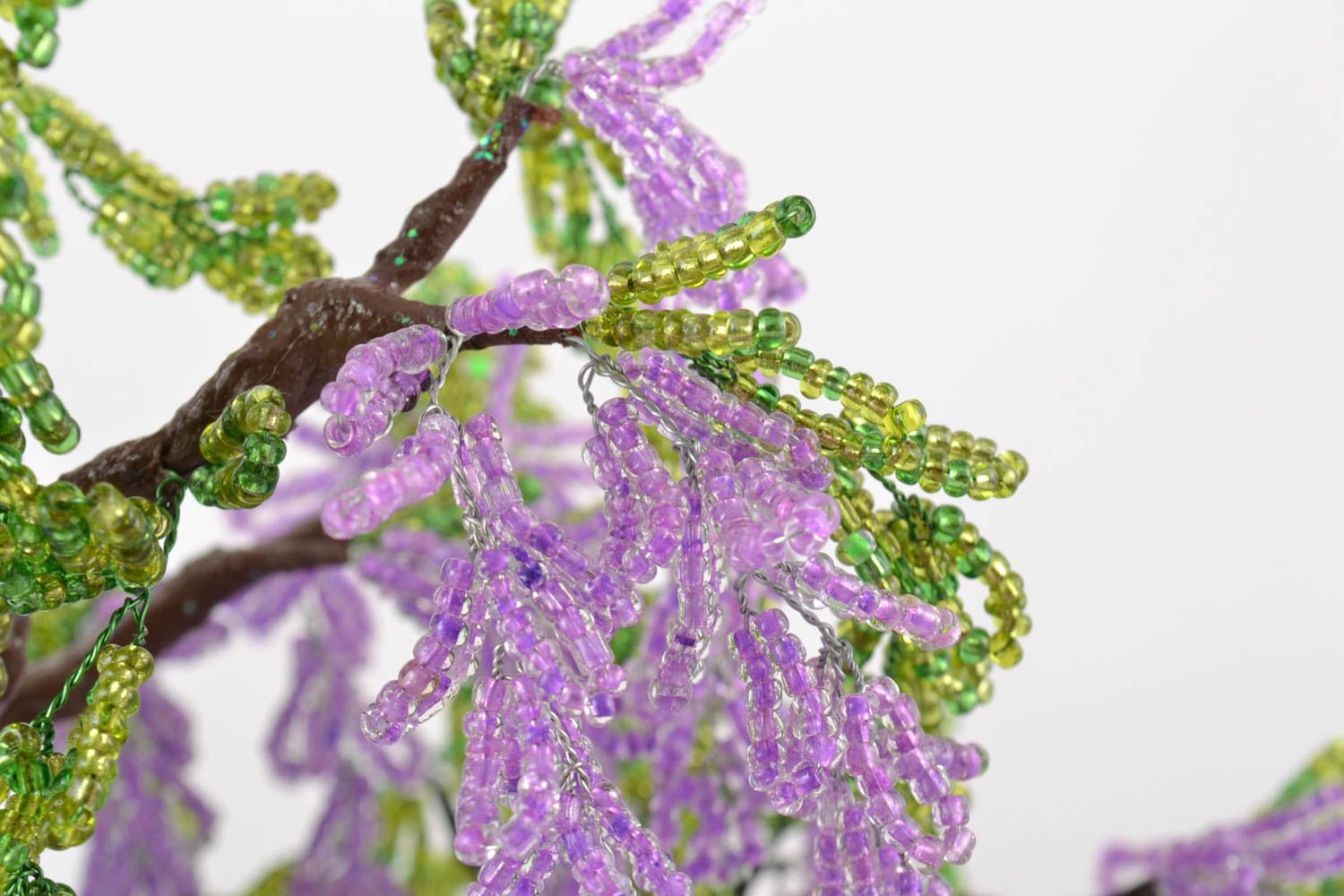 Handmade designer decorative tender violet beaded tree Blooming Wisteria with Swans photo 2