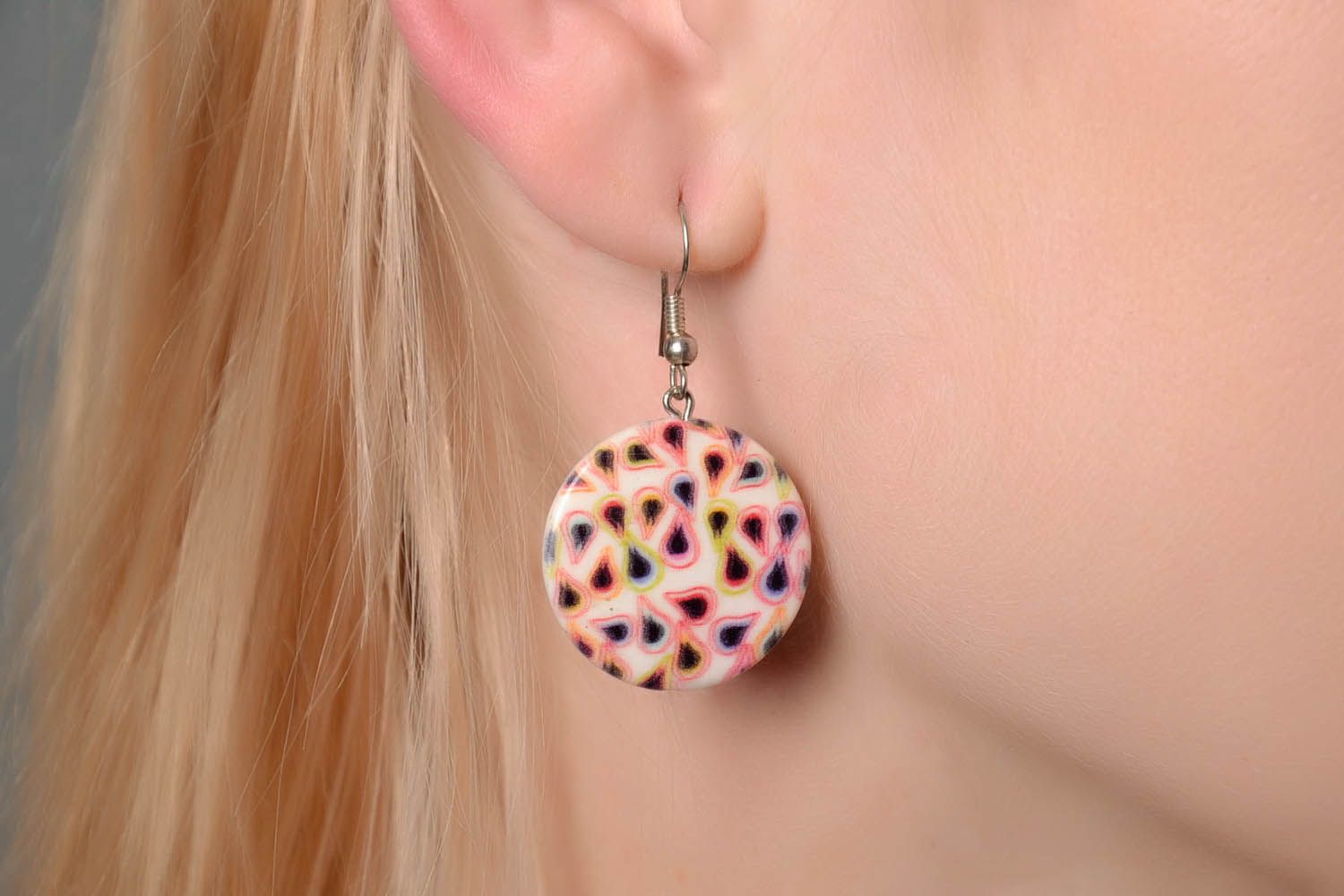 Round earrings made of polymer clay photo 3