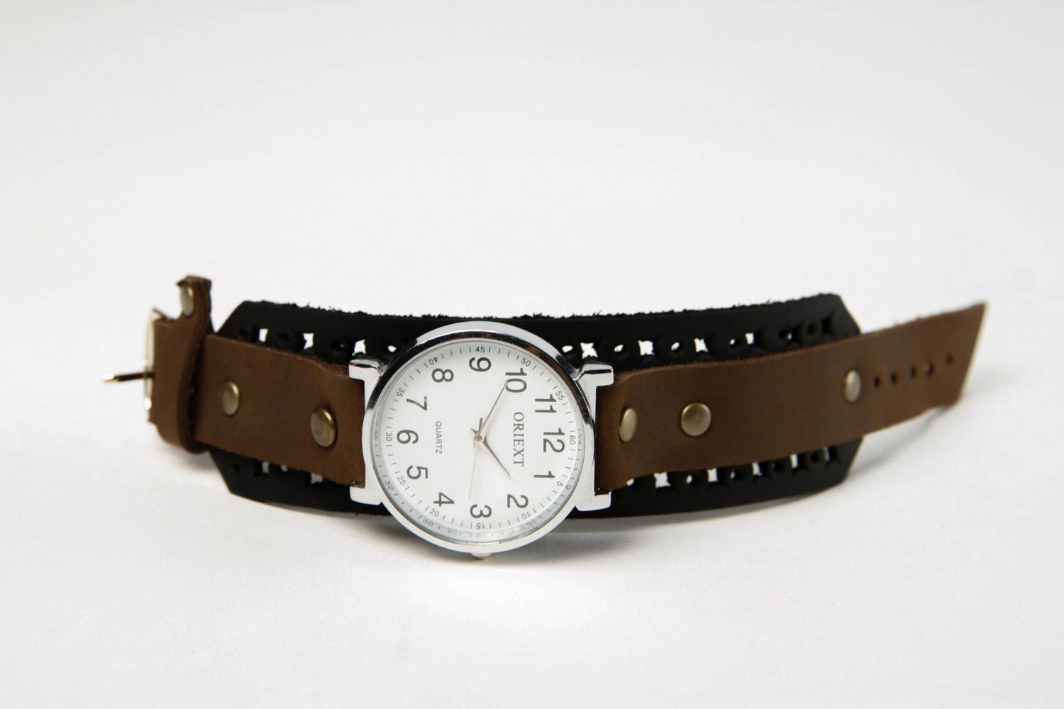 Bracelet cuir fait main Bracelet de montre brun large montre Accessoire en cuir photo 3