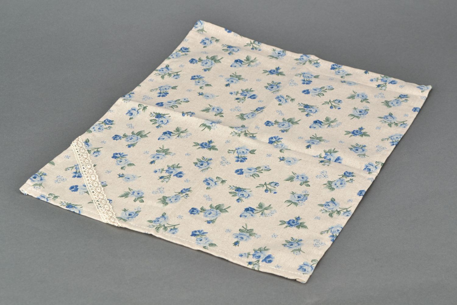Napperon décoratif en tissu de coton blanc à motif floral fait main Rose bleue photo 4