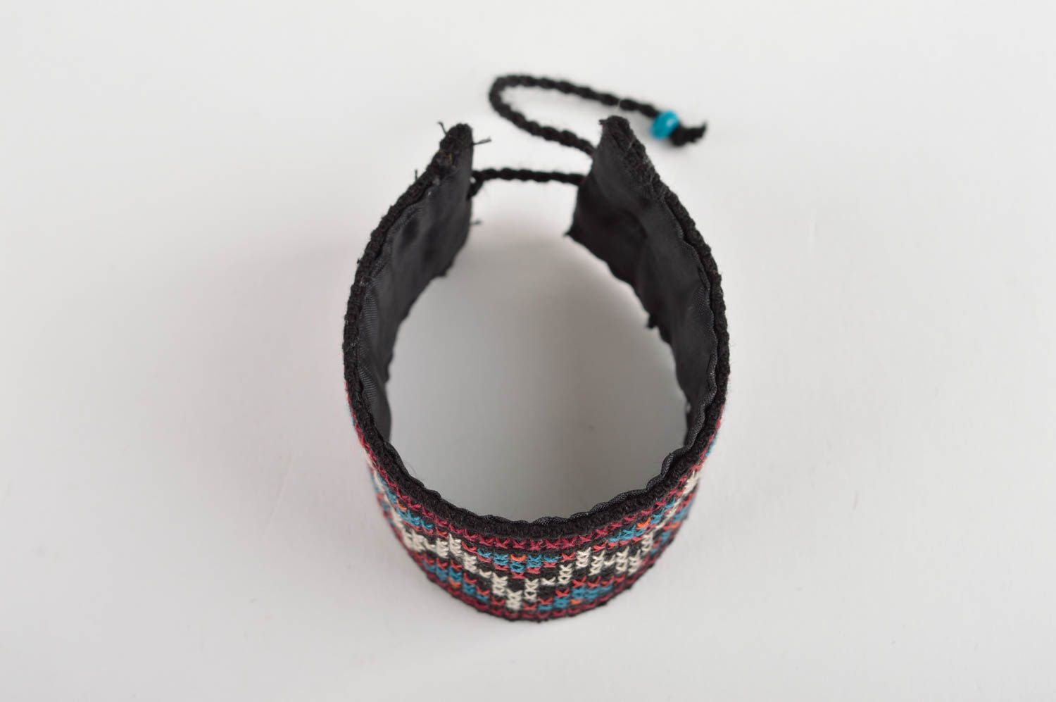 Handmade textile bracelet with embroidery wide bracelet fabric accessories photo 4