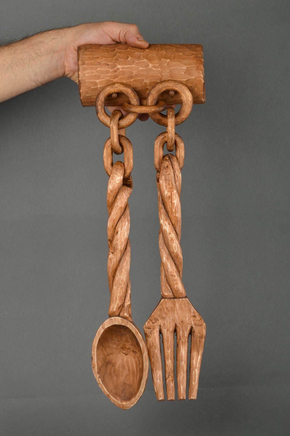Tenedor y cuchara de madera hechas a mano utensilios de cocina regalo original foto 1