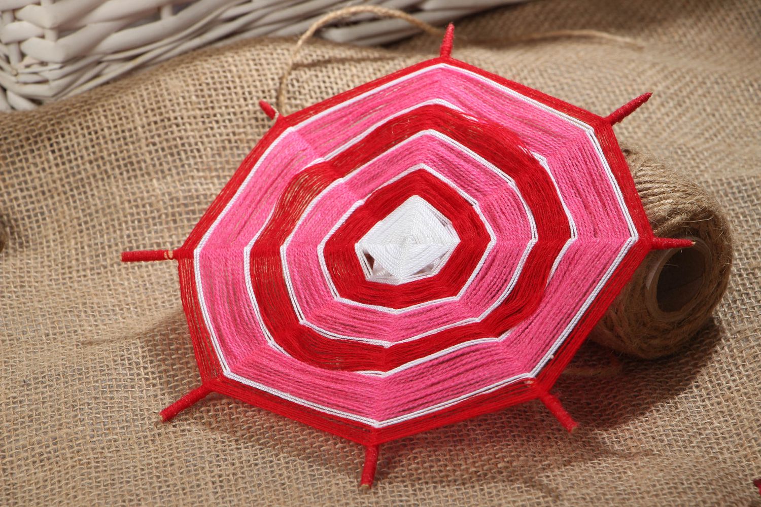 Mandala originale fatta a mano di filati pendente d'arredo decorazione di casa 
 foto 5