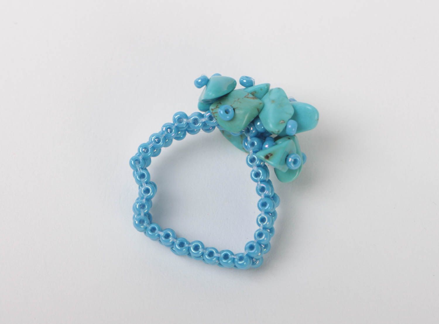 Handmade stylish ring accessory made of beads designer turquoise jewelry photo 4