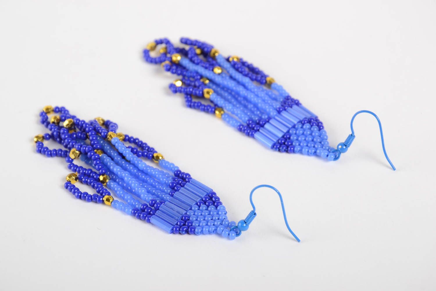 Longues boucles d'oreilles en perles de rocaille bleues faites main pour femme photo 5