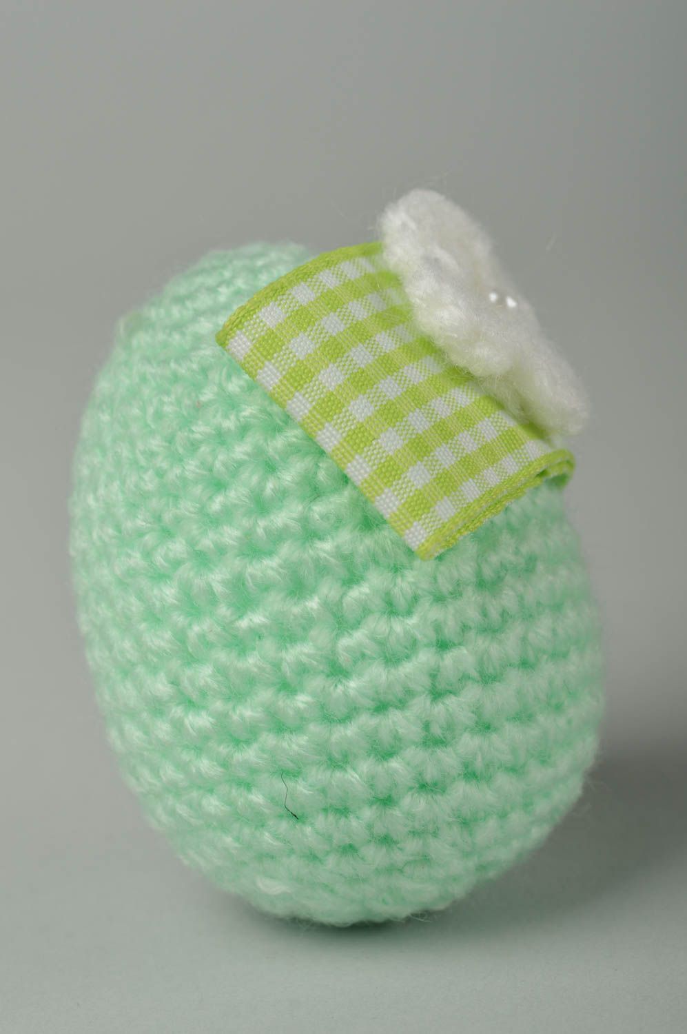 Handmade Easter egg decorative use only mint crocheted egg with a flower cute gift photo 2