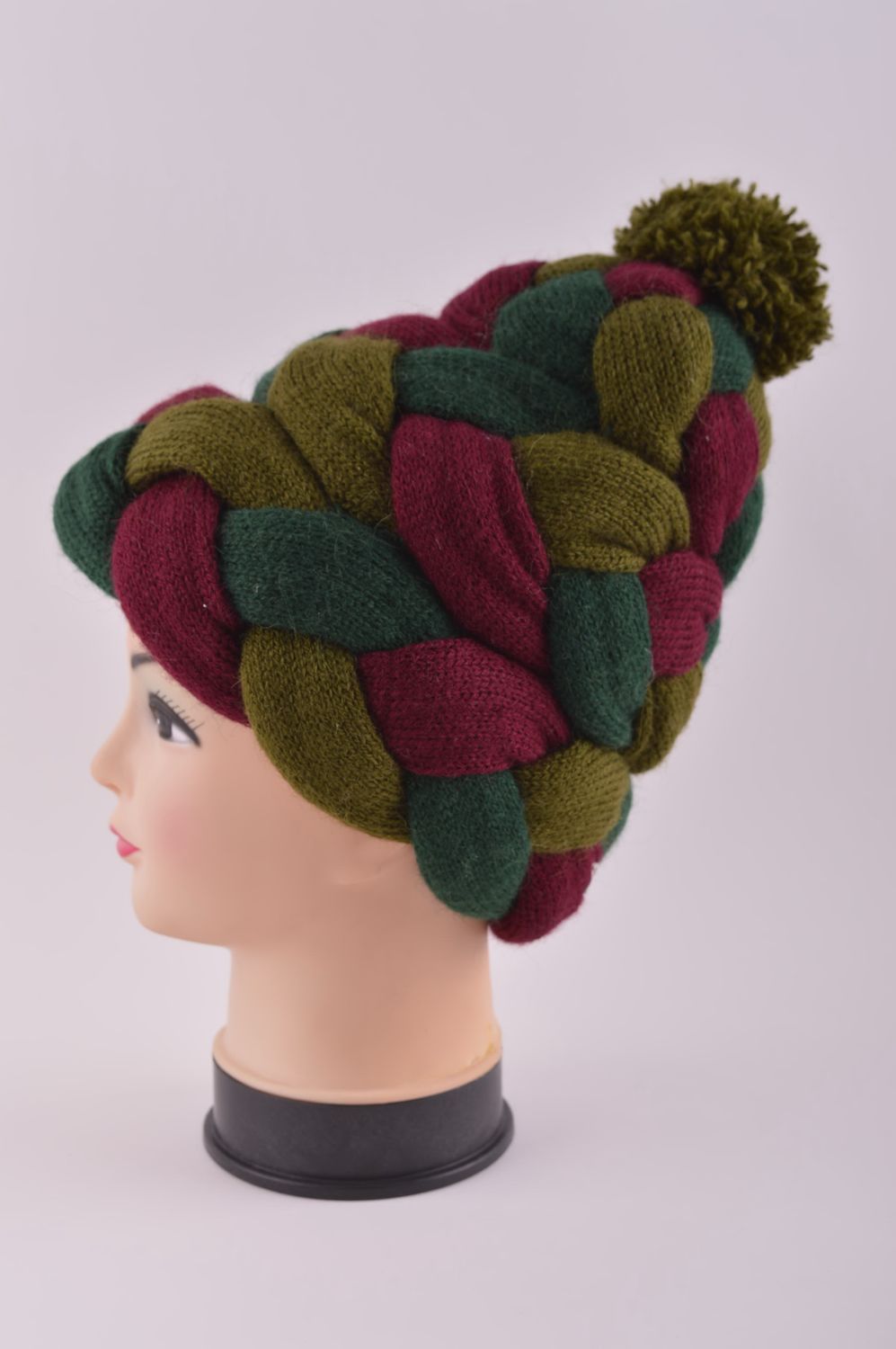 Bonnet tricoté fait main Bonnet original vert-violet chaud Accessoire femme photo 3