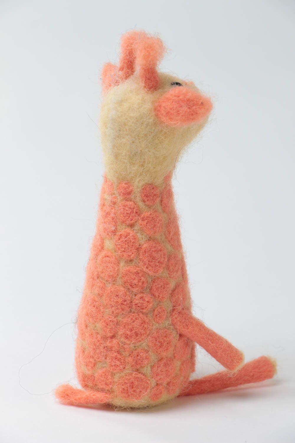 Jouet girafe orange jaune en laine feutrée fait main miniature original photo 4