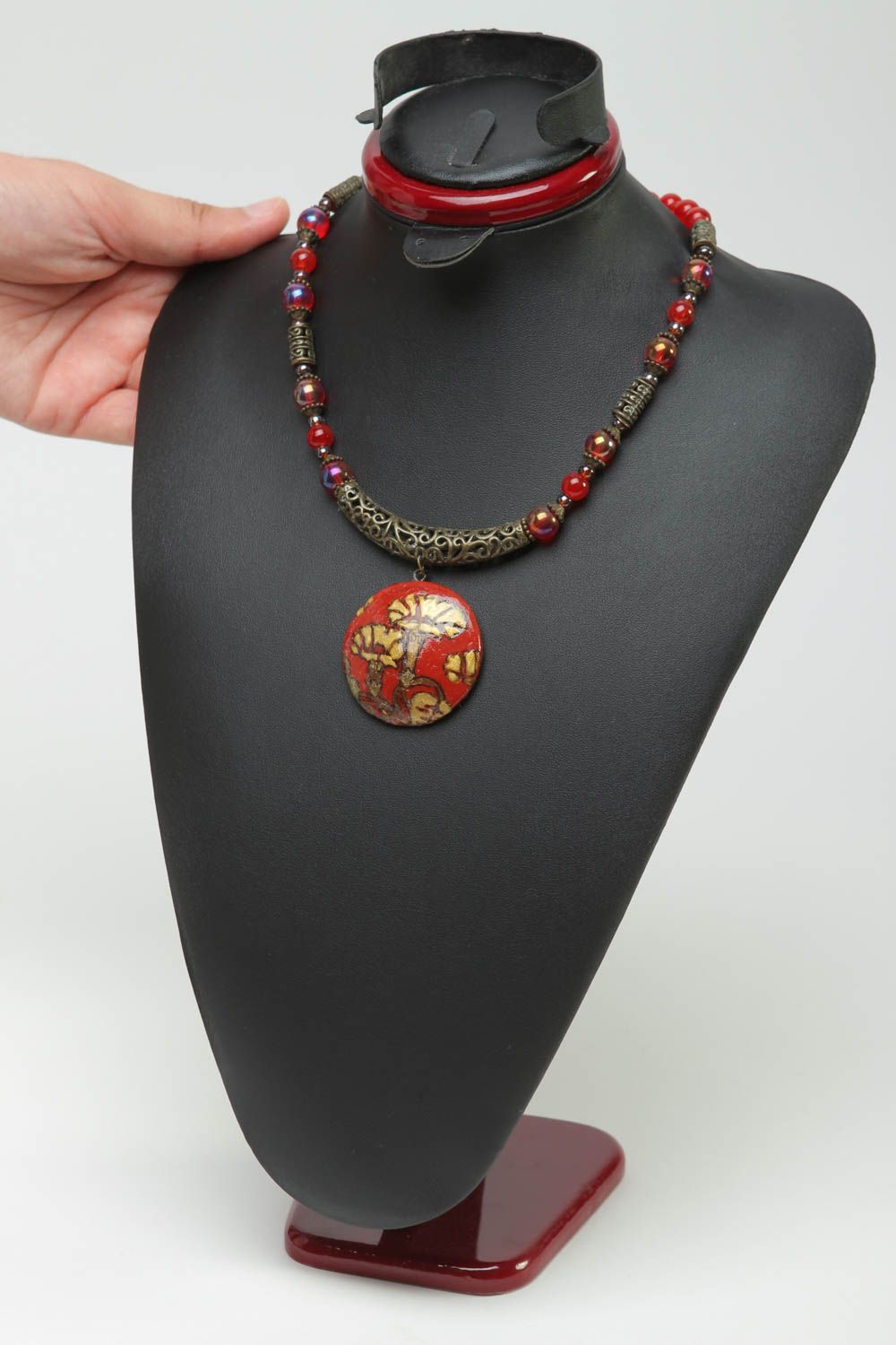 Unusual handmade beaded necklace plastic pendant fashion neck accessories photo 5