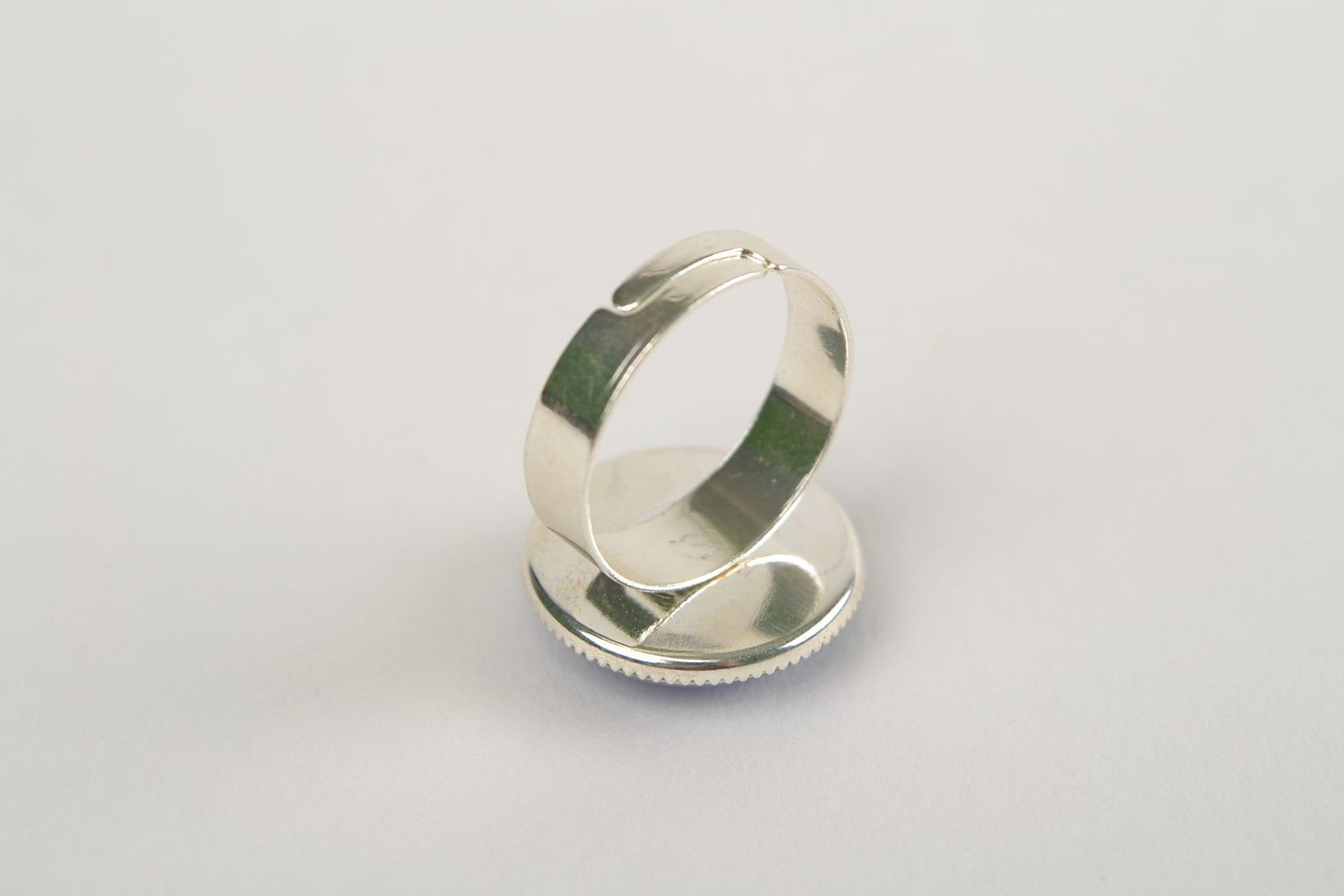 Unusual handmade glass round top ring on metal basis Libra zodiac sign photo 5