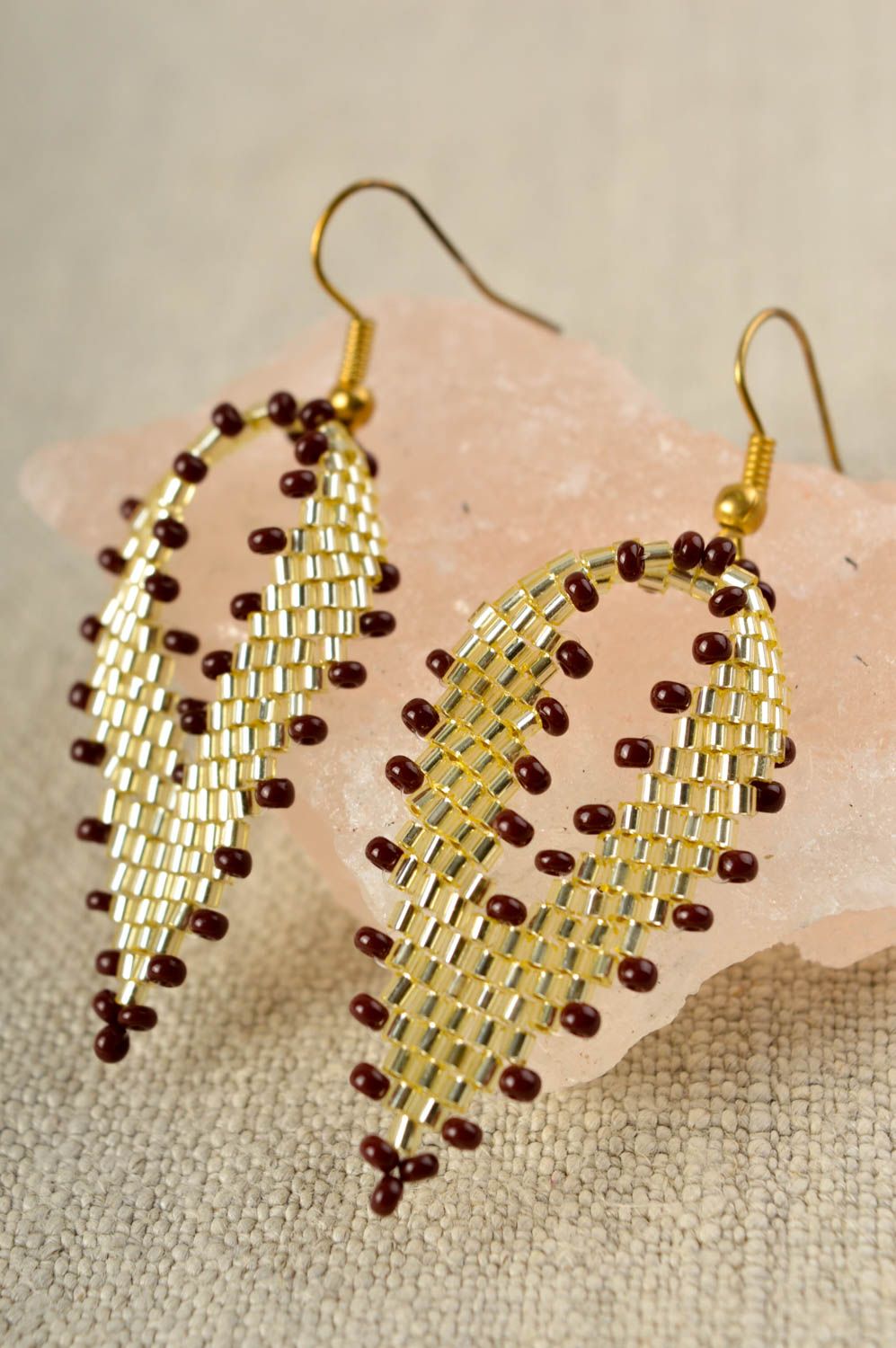 Handmade designer beaded earrings unusual cute earrings leaves accessory photo 1