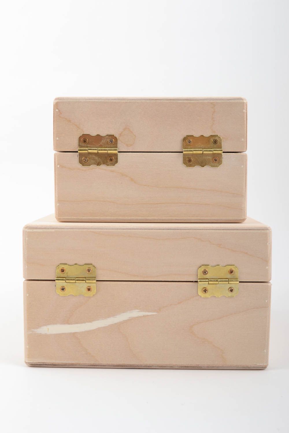 Set of 2 handmade plywood craft blanks DIY jewelry boxes for home decor photo 3