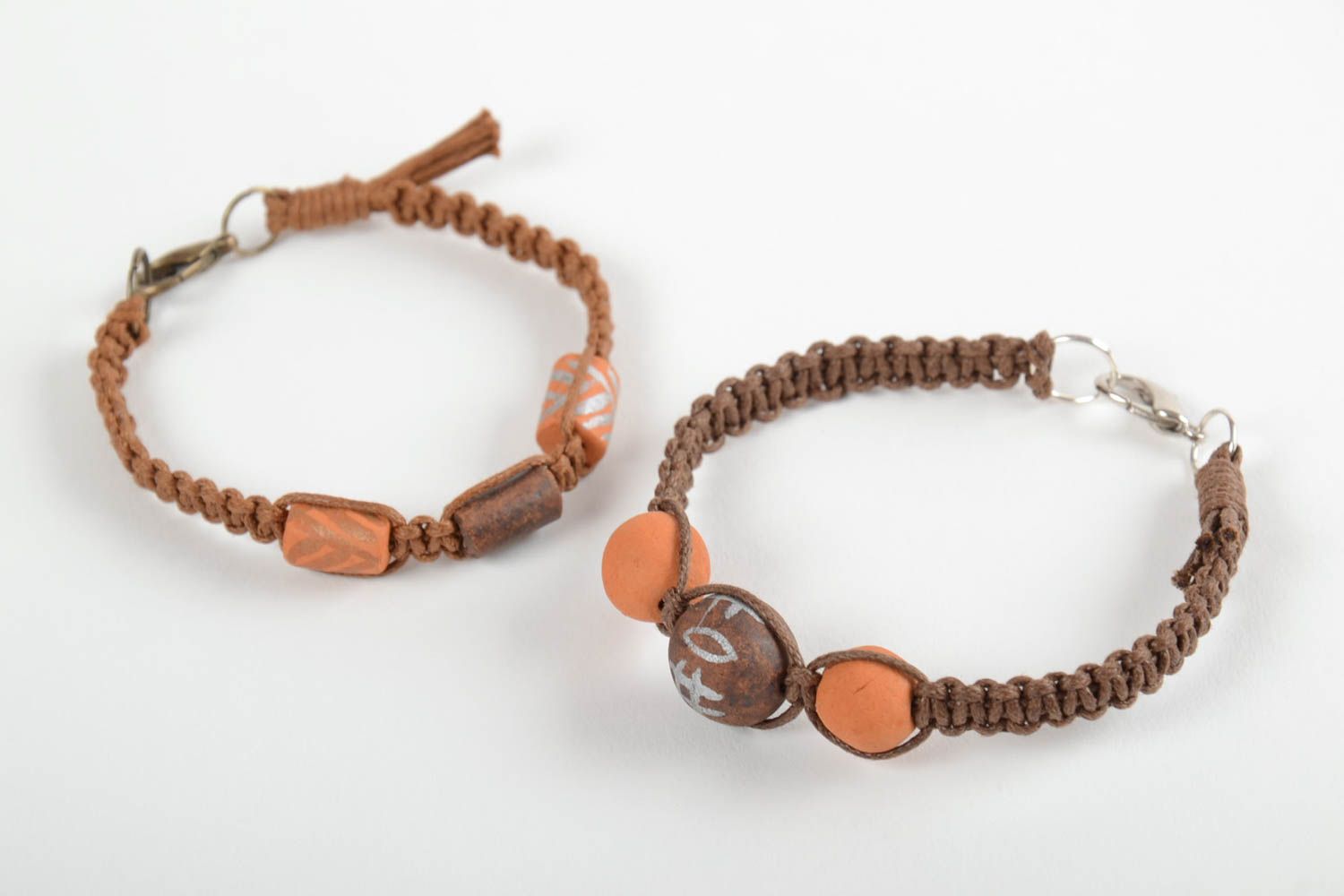 Bracelets tressés Bijoux fait main bruns perles argile Accessoire femme 2 pièces photo 6