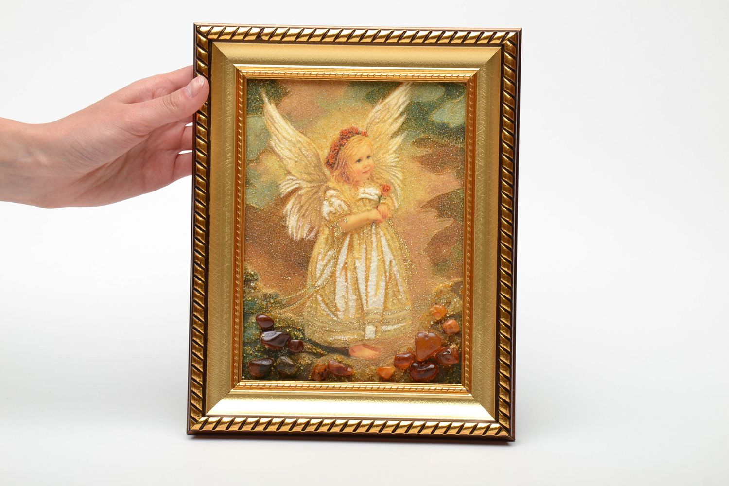 Картина из натуральных камней с изображением ангела  фото 5