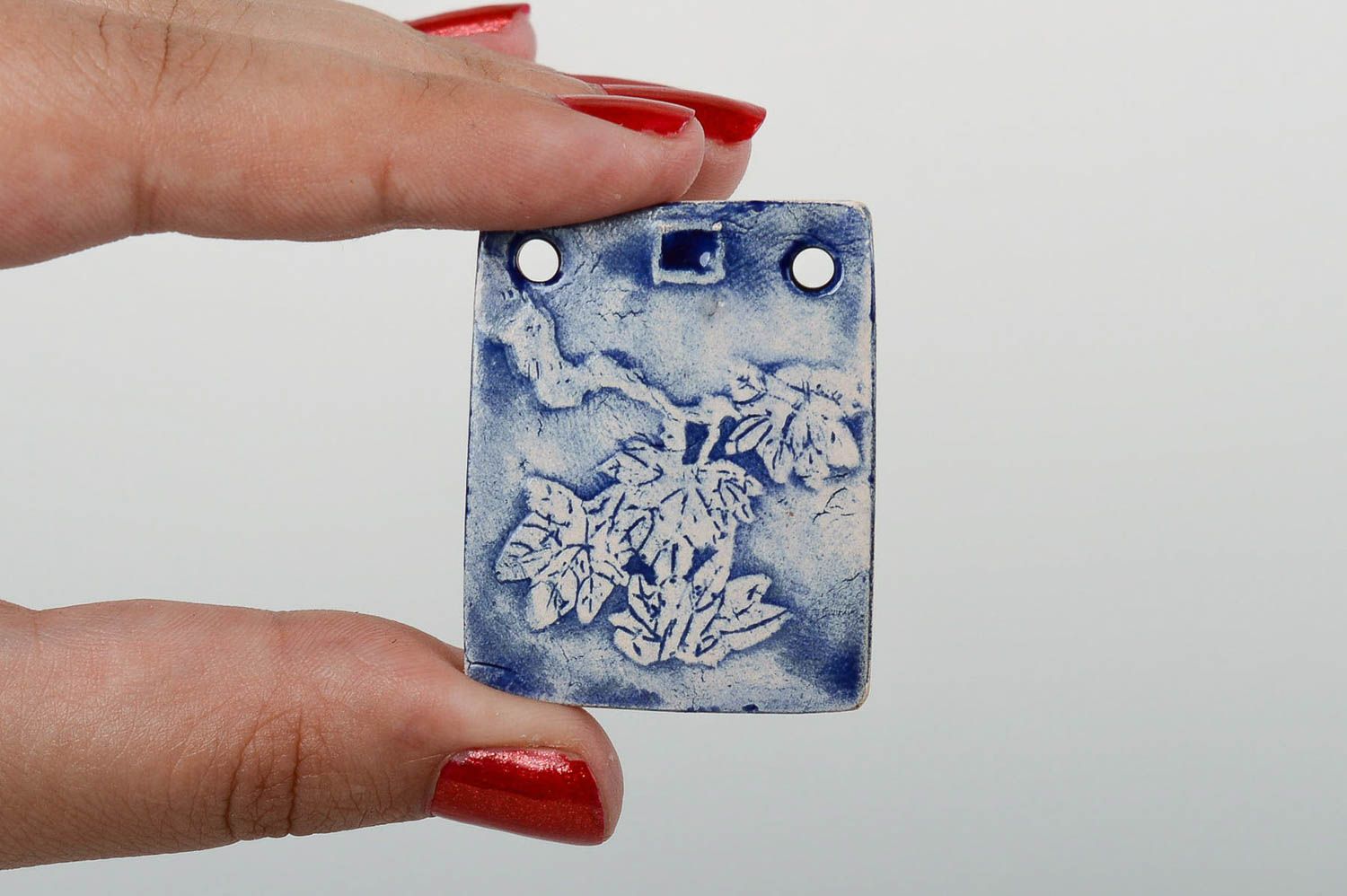 Pendentif céramique Bijou fait main bleu rectangulaire Cadeau pour femme photo 5