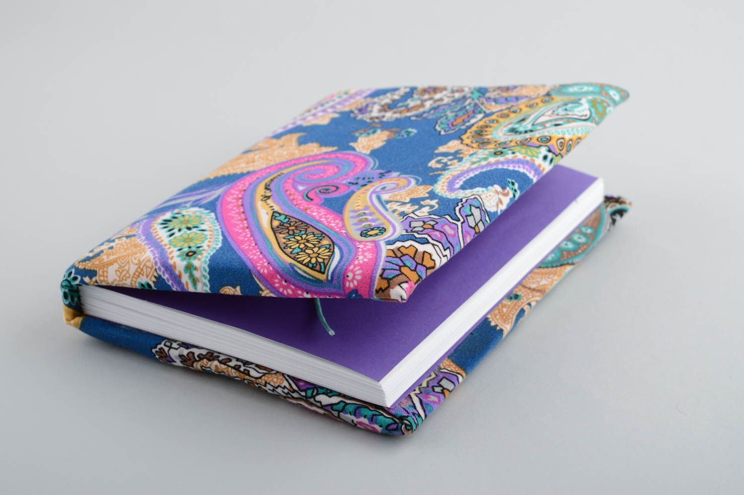Cahier de notes original couverture en tissu motif multicolore fait main photo 4
