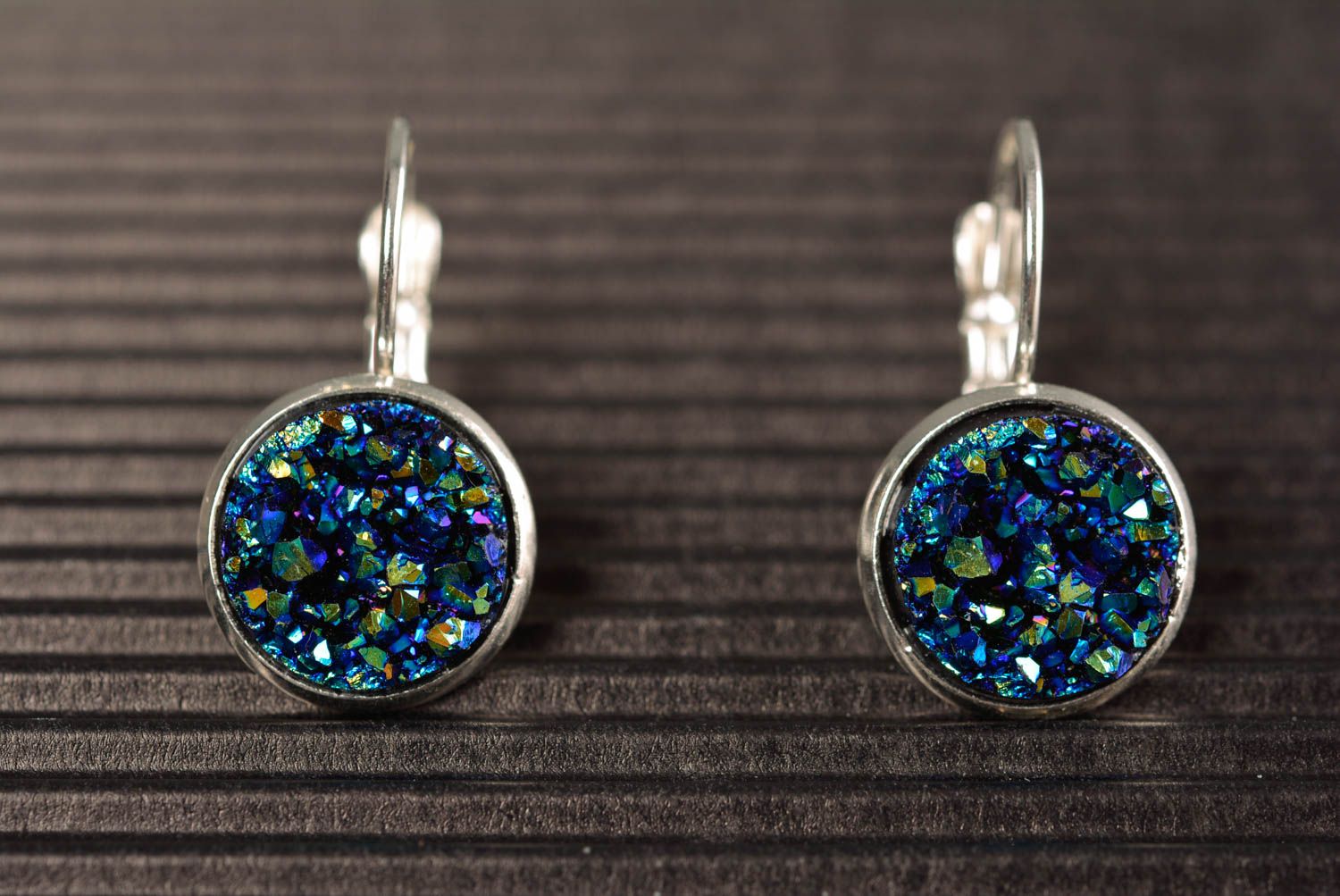 Small metal earrings with rhinestones for evening handmade fancy accessory photo 4