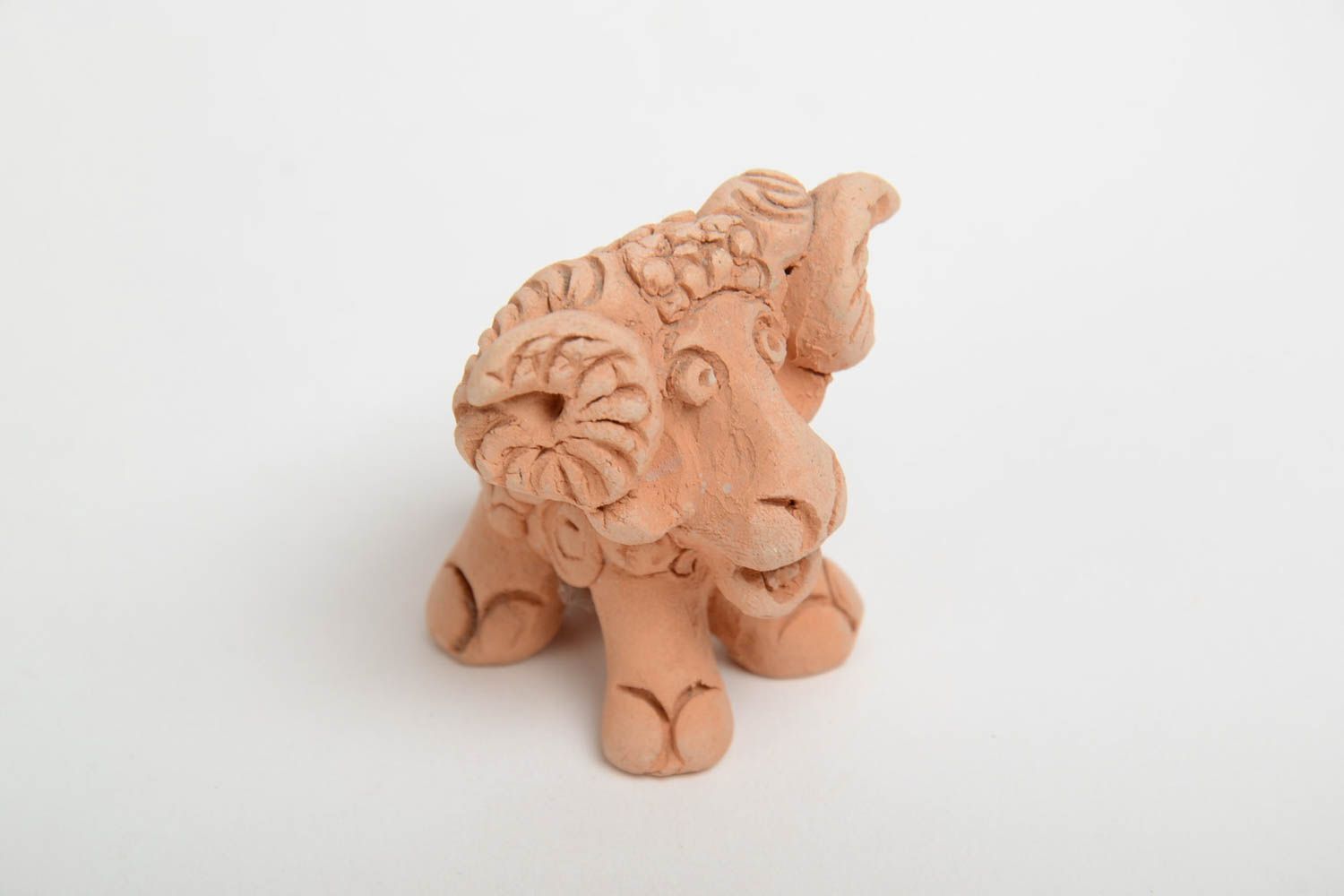 Small miniature ceramic handmade figurine of lamb molded of pottery clay photo 4