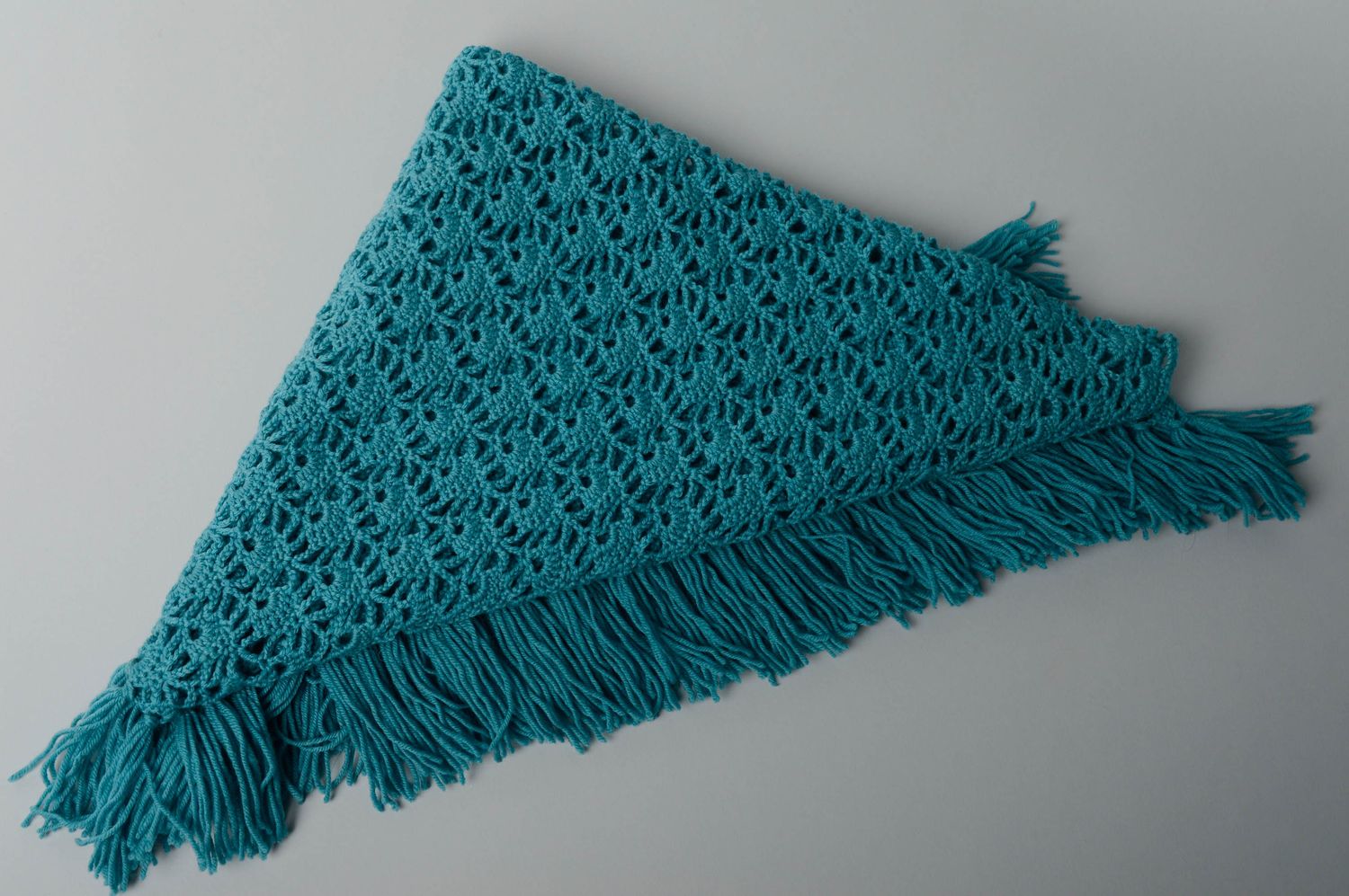 Hand crochet wool shawl of turquoise color photo 1