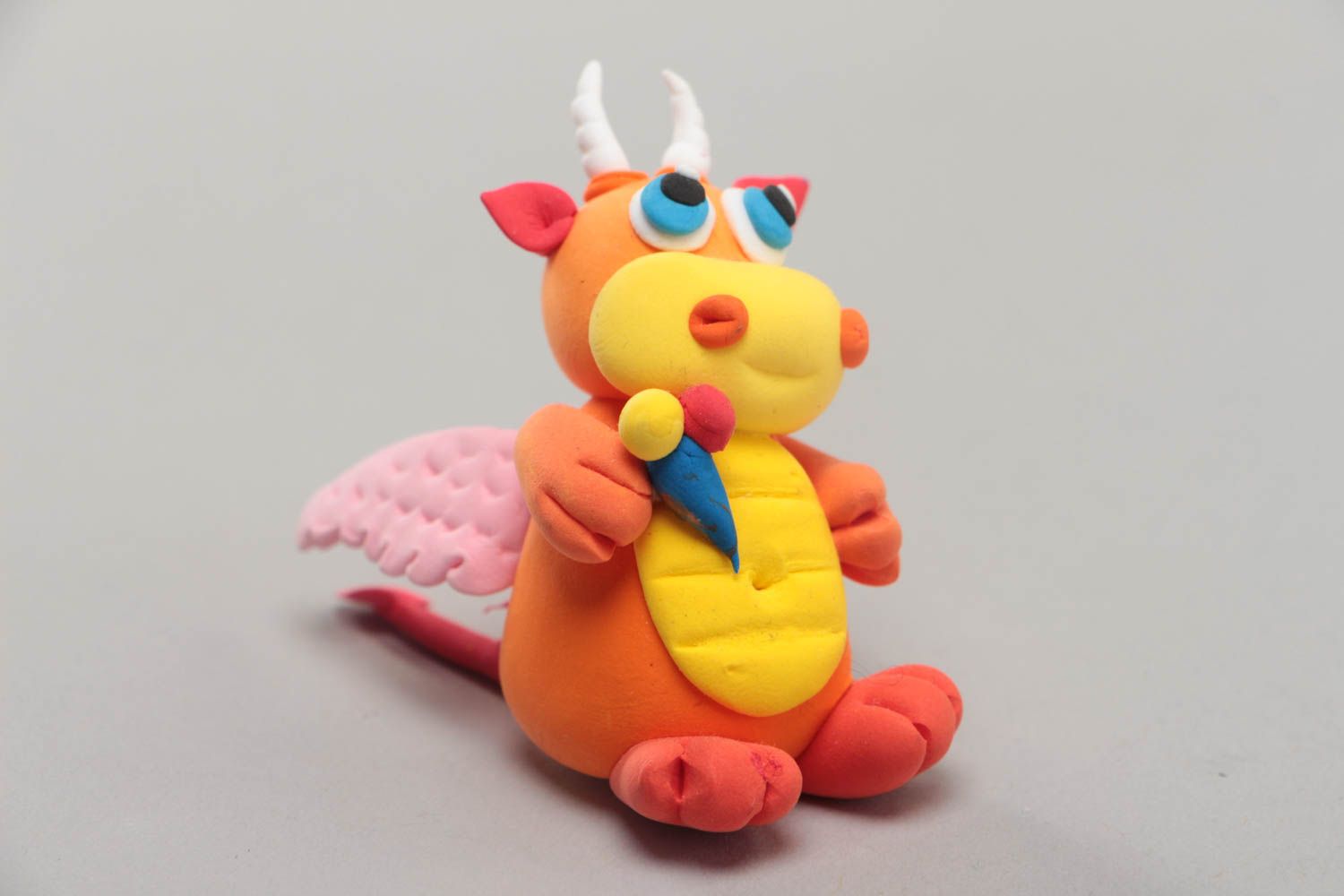 Nice handmade designer molded polymer clay statuette for kids and decor Dragon photo 2