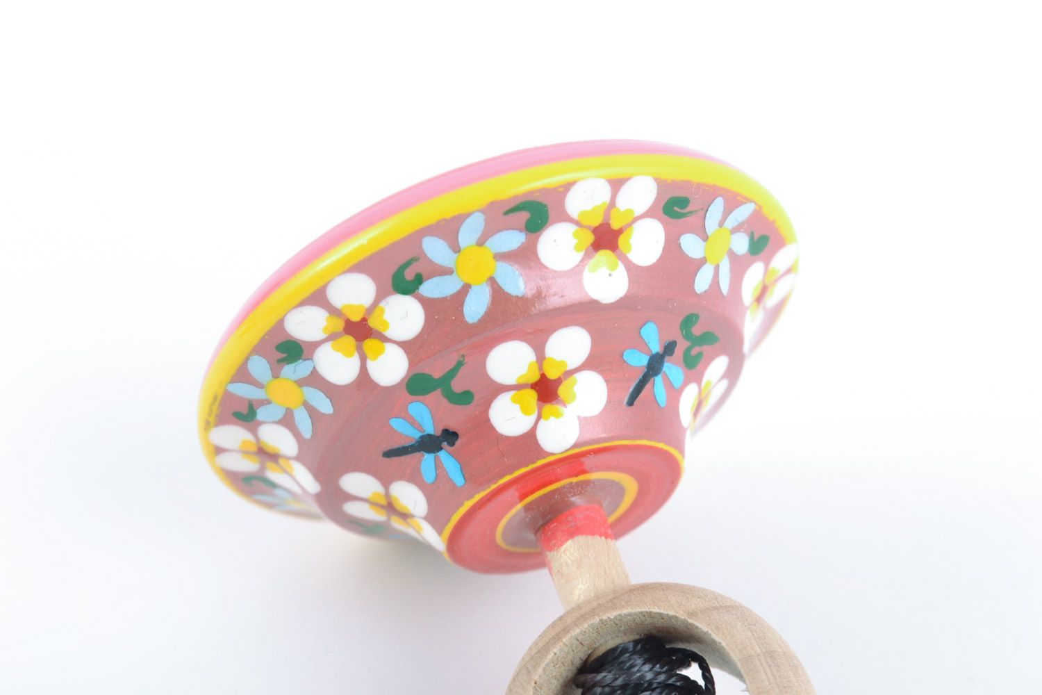 Homemade wooden eco toy spinning top painted in tender violet color palette photo 4