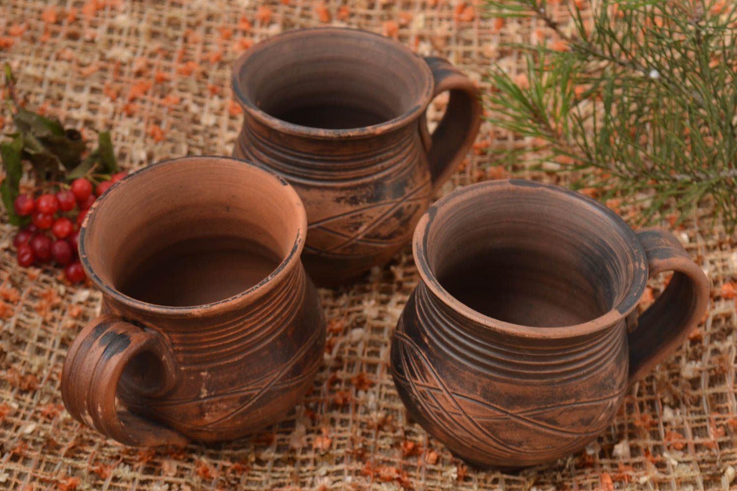Чайные чашки ручной работы глиняные чашки оригинальные кружки для чая 3 штуки фото 1