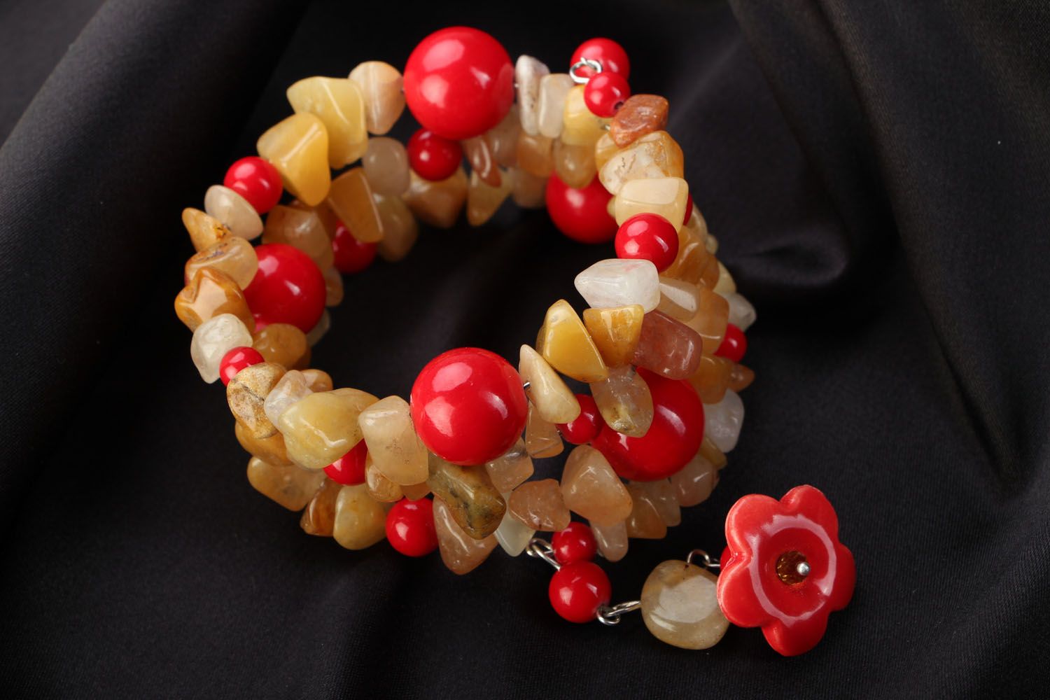Multirow bracelet with coral and tsitrin photo 2